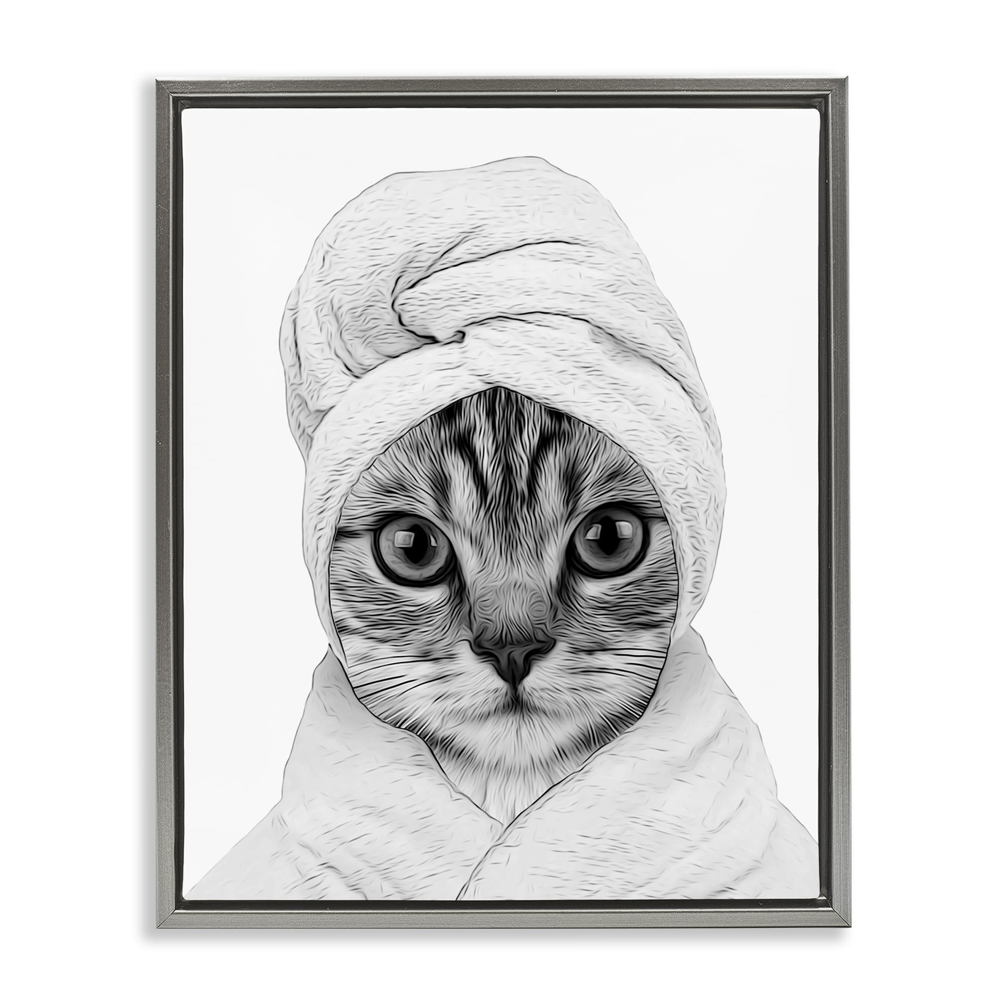 Funny Cat Bathrobe Portrait, 17 x 21 Inch Canvas in Floater Frame