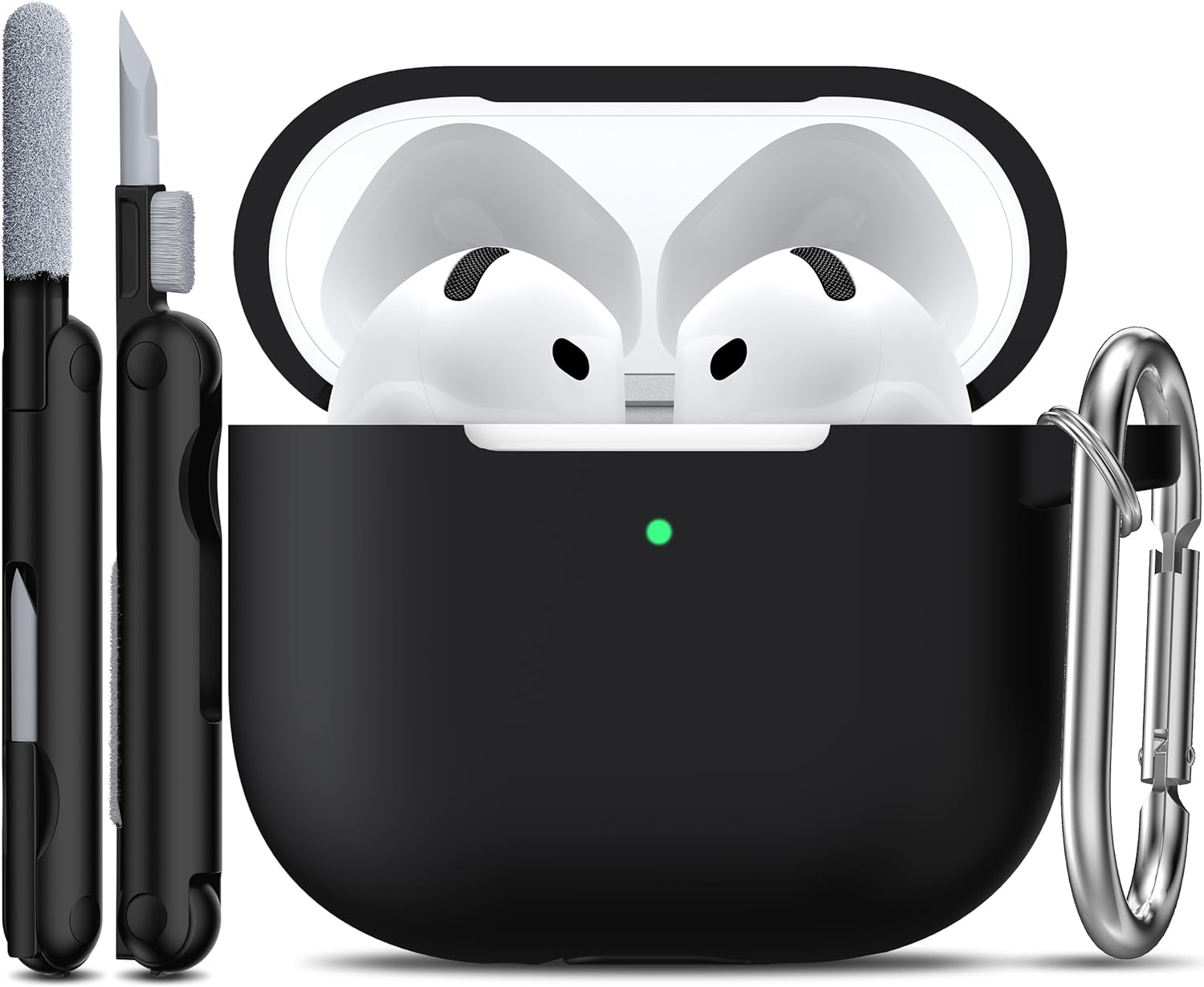 R-fun for AirPods 4 Case with Cleaner Kit,Full Protective Soft Skin Silicone Cover with Keychain for AirPods 4 Gen Case for Men Women,Compatible with Apple AirPods 4th Genaration case 2024,Black