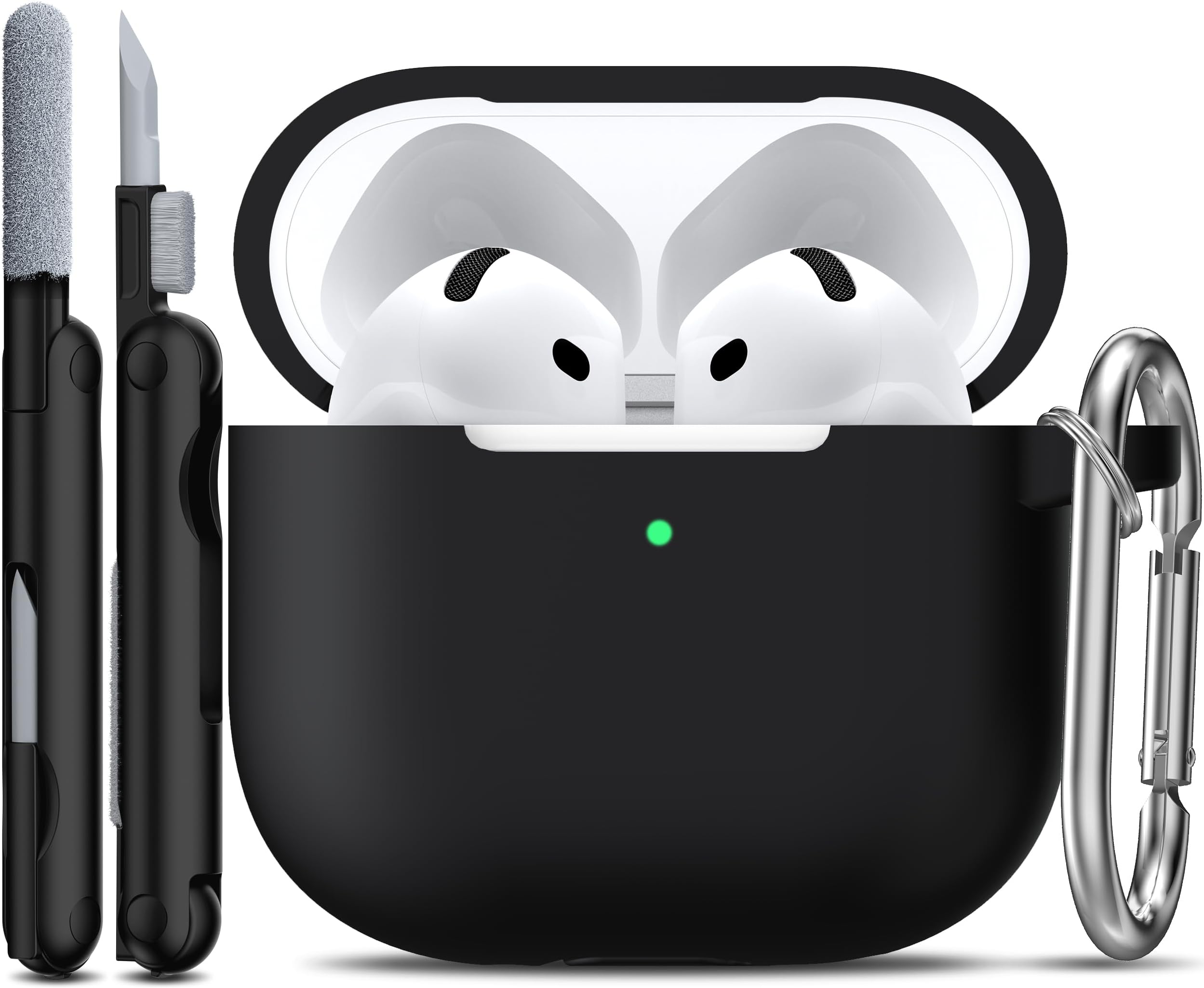 R-fun for Airpods 4th Generation Case Cover with Cleaner Kit, Soft Skin Silicone Casewith Keychain, Full Protective Case for Men and Women, Compatible with Apple Latest Airpods 4 2024, Black