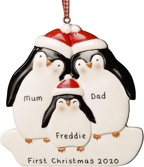 Personalised Christmas Decoration Penguin Family of 3 My 1st Xmas Baby Gift Ornament Keepsake