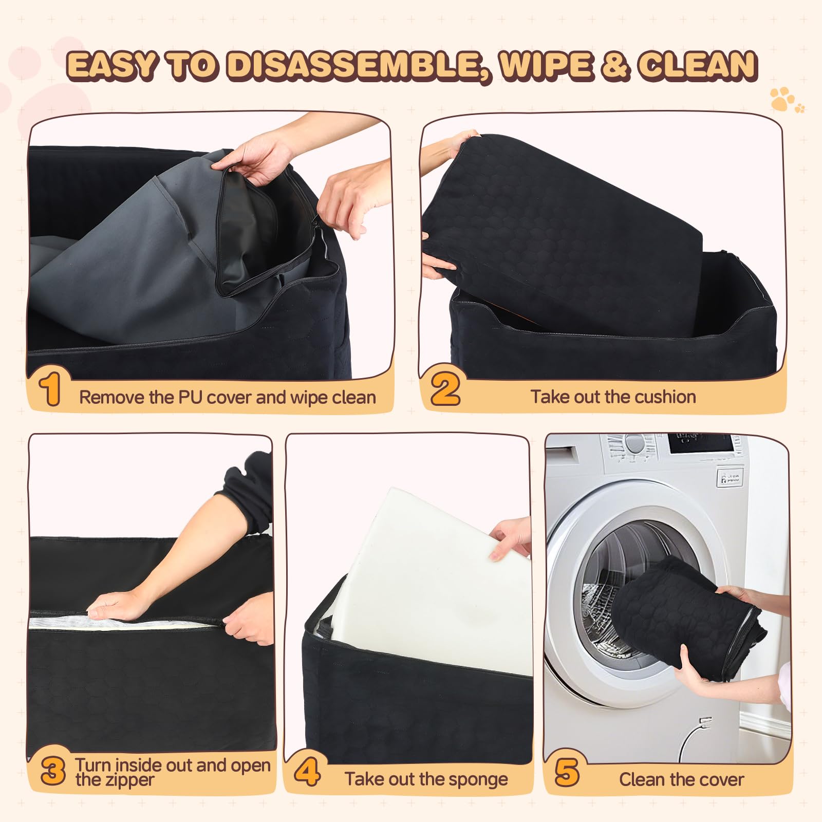Asiento de Coche para Perros 78x55x53CM Extraíble Lavable Impermeable Negro
