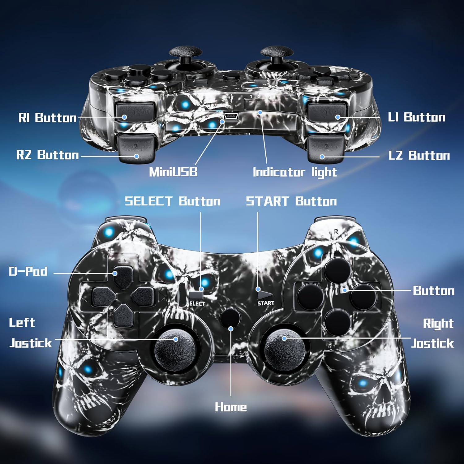 ISHAKO Controller for PS3, Wireless Controller for Sony PlayStation 3, Remote Control with 6-Axis High-Performance Motion Sense, Dual Vibration, 450mAh Battery with Charging Cable