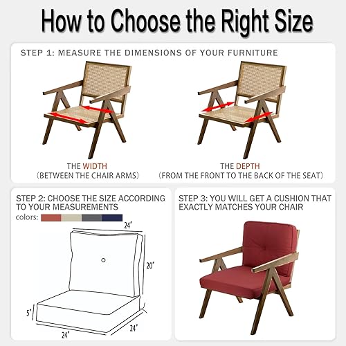 Miniatura 7 de Cojines para sillas de exterior, 24 x 24 pulgadas, impermeables, resistentes a la decoloración, cojines para muebles de patio, sofá de jardín, funda