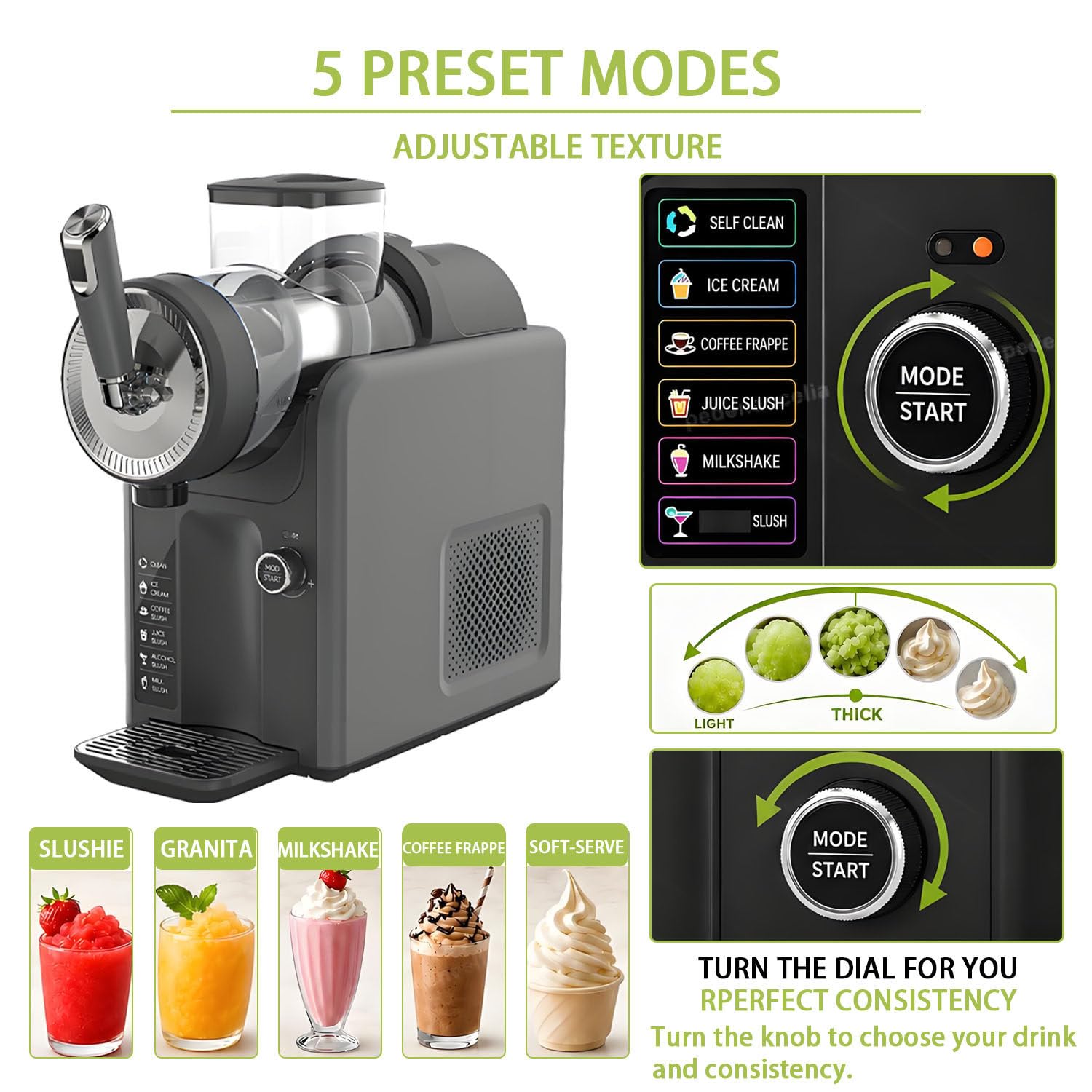 Máquina comercial para granizar, máquina profesional de bebidas congeladas con 5 programas preestablecidos, enfriamiento rápido, pantalla LED y rotación de 360° para batidos, helados y batidos