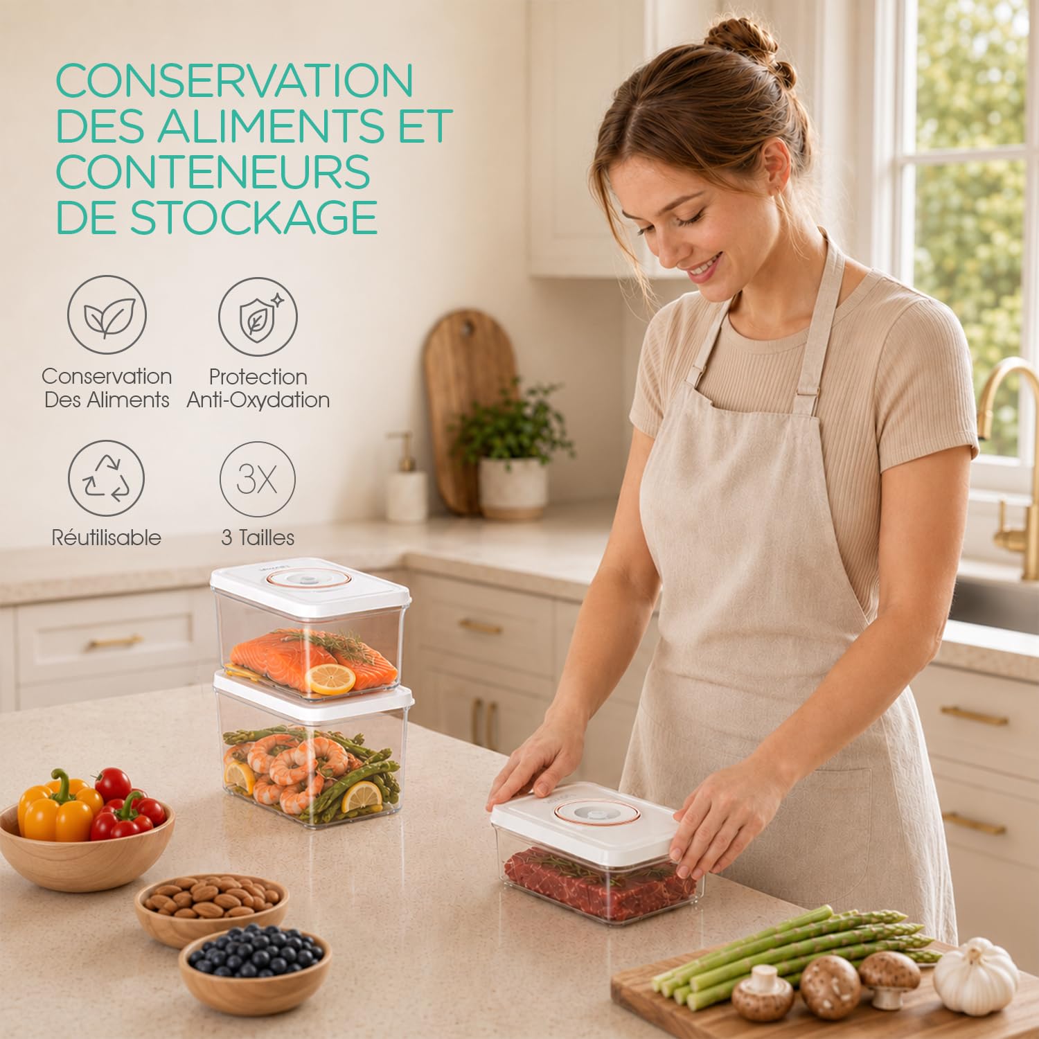 VOYOR Set 3 Boîtes Sous Vide Alimentaires S/M/L, Réutilisables VS310
