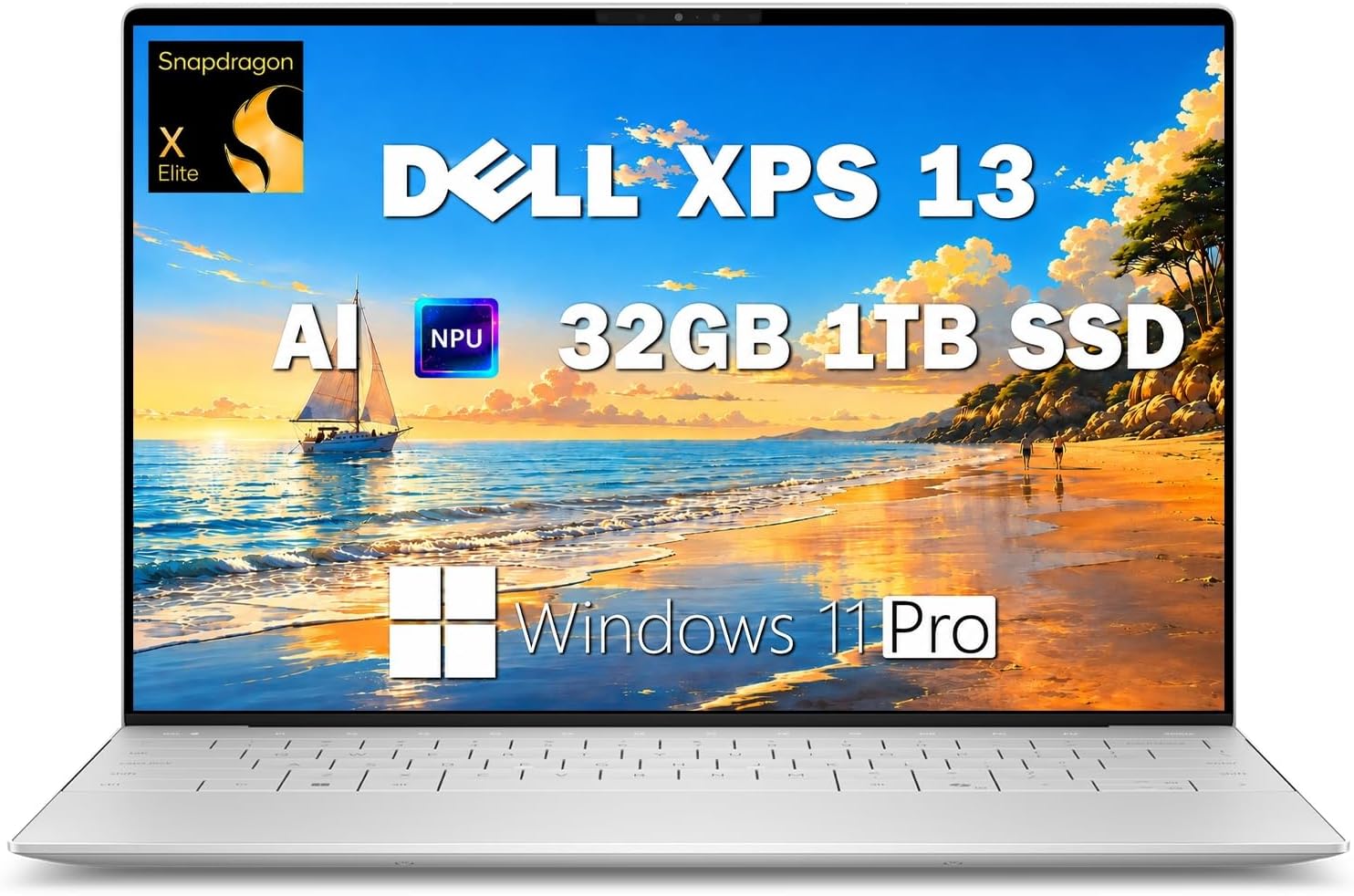 XPS 13 9345 Laptop, Snapdragon X Elite, 32GB LPDDR5X, 1T SSD | 13.4" 2K 120Hz 500 nits Non-Touch Display, AI PC, IR Webcam, 45 TOPS NPU, Wi-Fi 7, Backlit KB, Fingerprint, Win 11 Pro