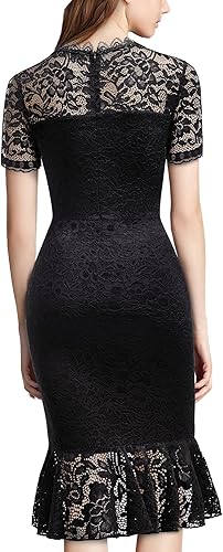 Miniatura 2 de Miusol Vestido formal de manga corta con encaje floral retro para mujer