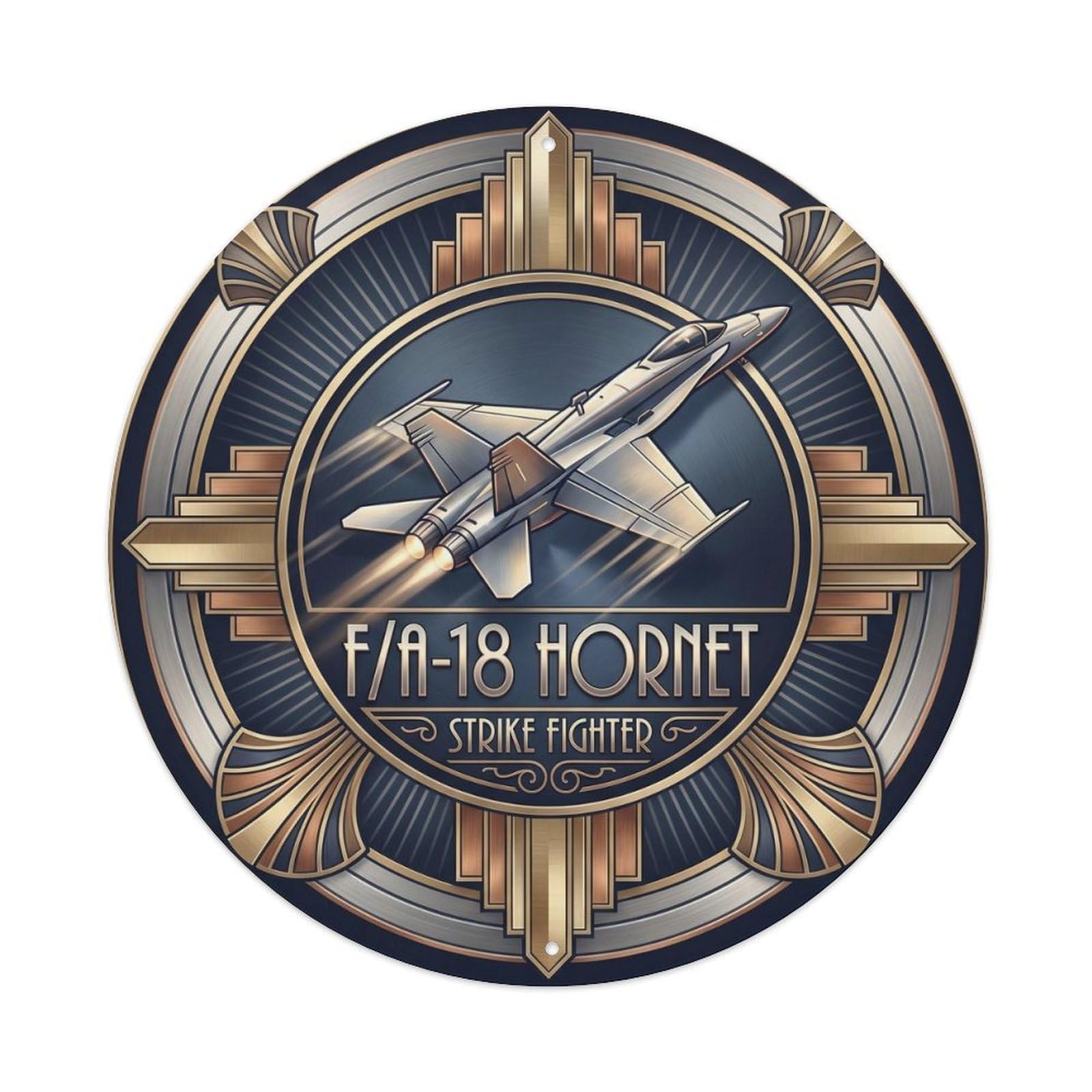FA-18 Hornet Naval Strike Fighter Jet Deco Military Metal Tin Sign Plaque Wall Decor for Cafe, Man Cave, Club Bar, Office, Home Garden Round Metal Poster 8x8Inch