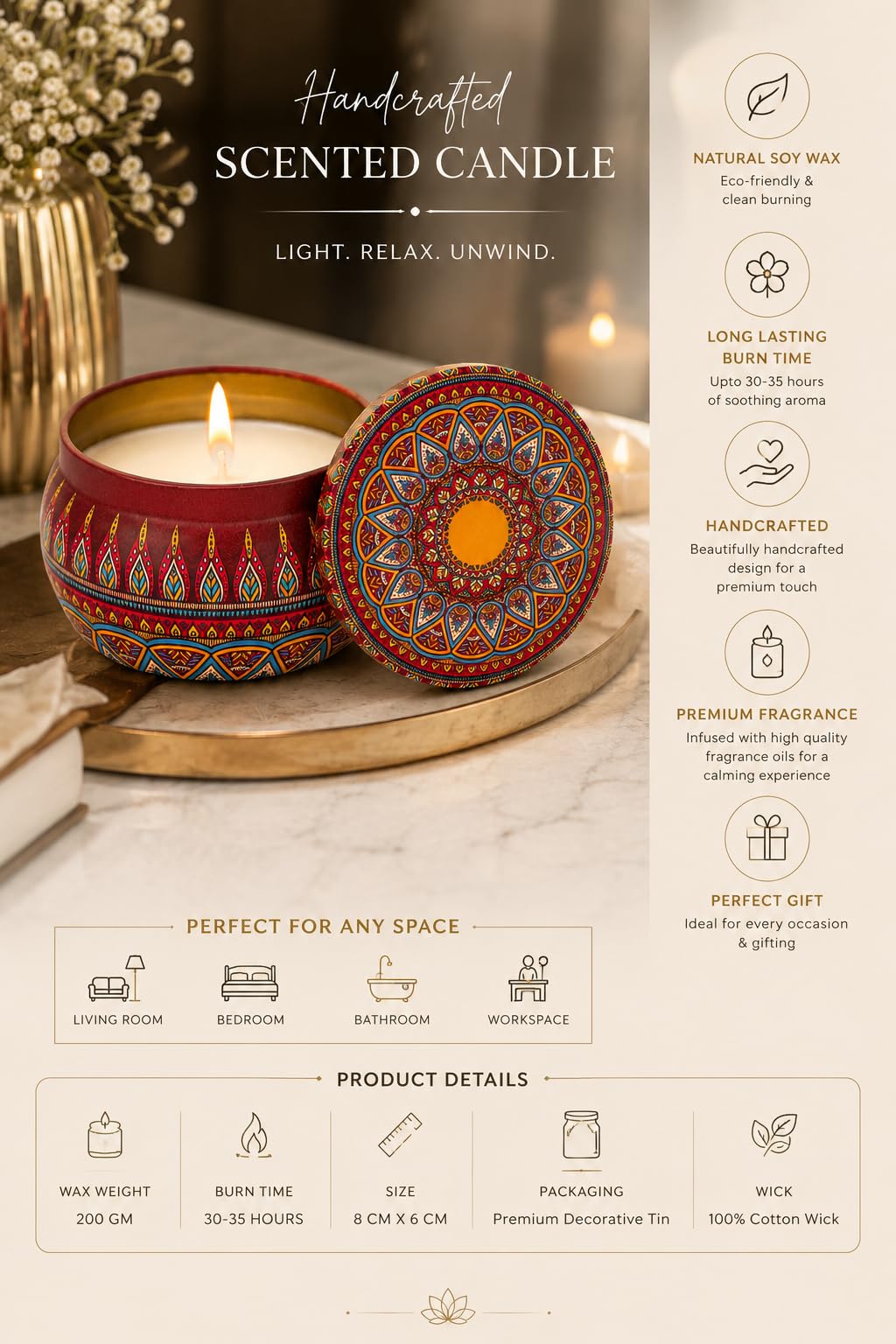 SHUFFLE 1 Pcs Tin Can Round Shape Aroma Scented Soy Wax Candle Perfect for Festive Gifting, Wedding, Home Decor, Surprise Decoration, Birthday, Decorative Candle 3