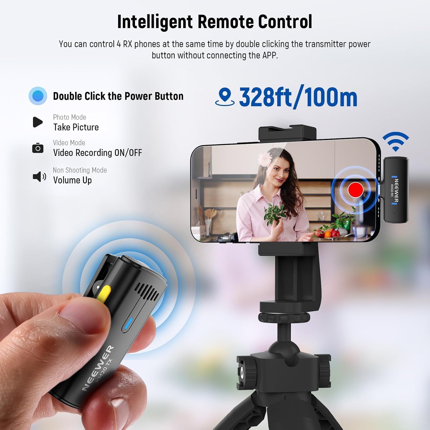 NEEWER Bezprzewodowy system mikrofonowy krawatowy do iPhone'a, mini klips na klapie, zestaw mikrofonowy z 2 nadajnikami USB C, 4 odbiornikami, adapterem OTG, kompatybilny z iPhone'em, telefonem