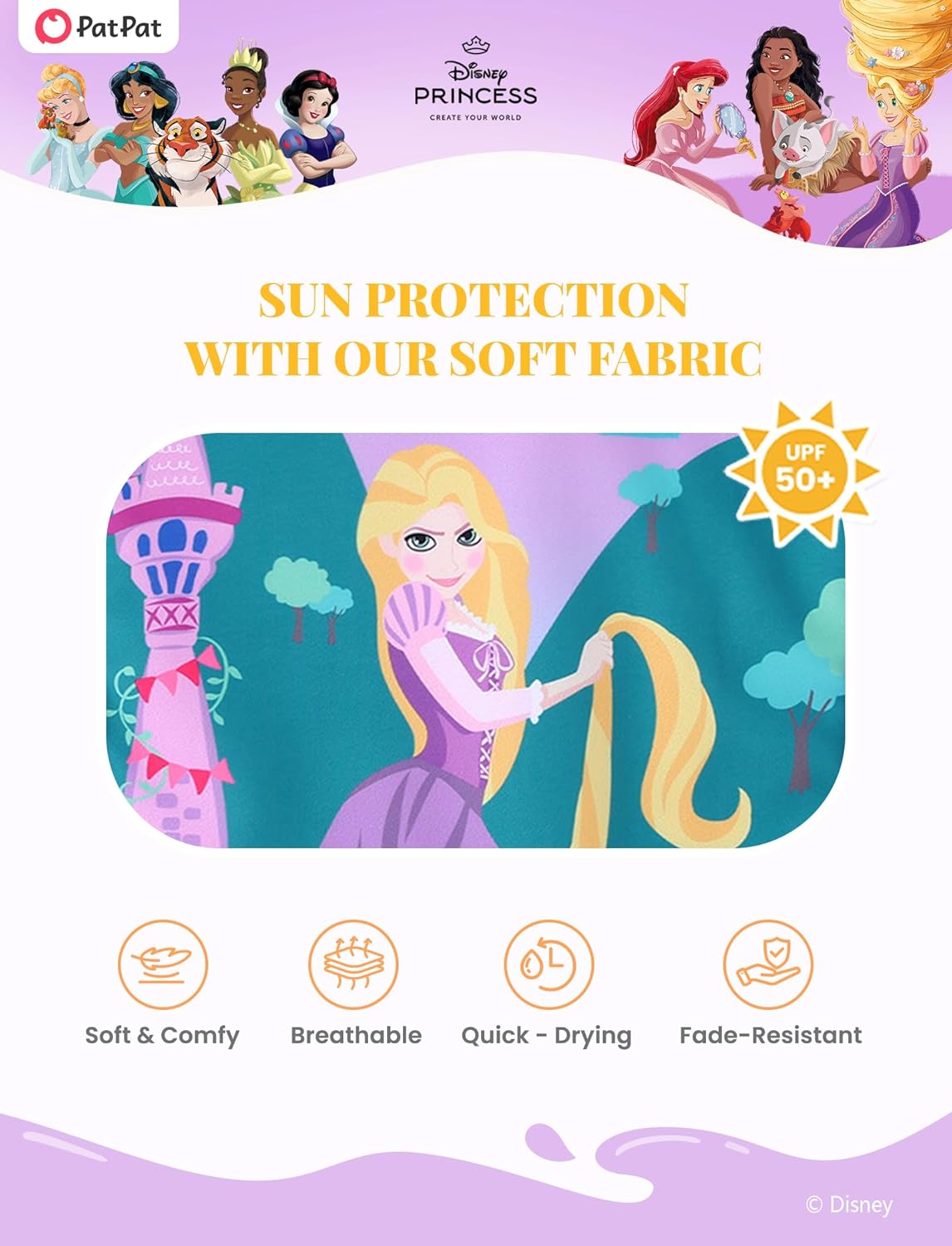 Disney Frozen Elsa Princess Girls Two Piece UPF 50+ Protection Quick-Dry Short Sleeve Swim Sets Rashguard Bathing Suit - Image 5