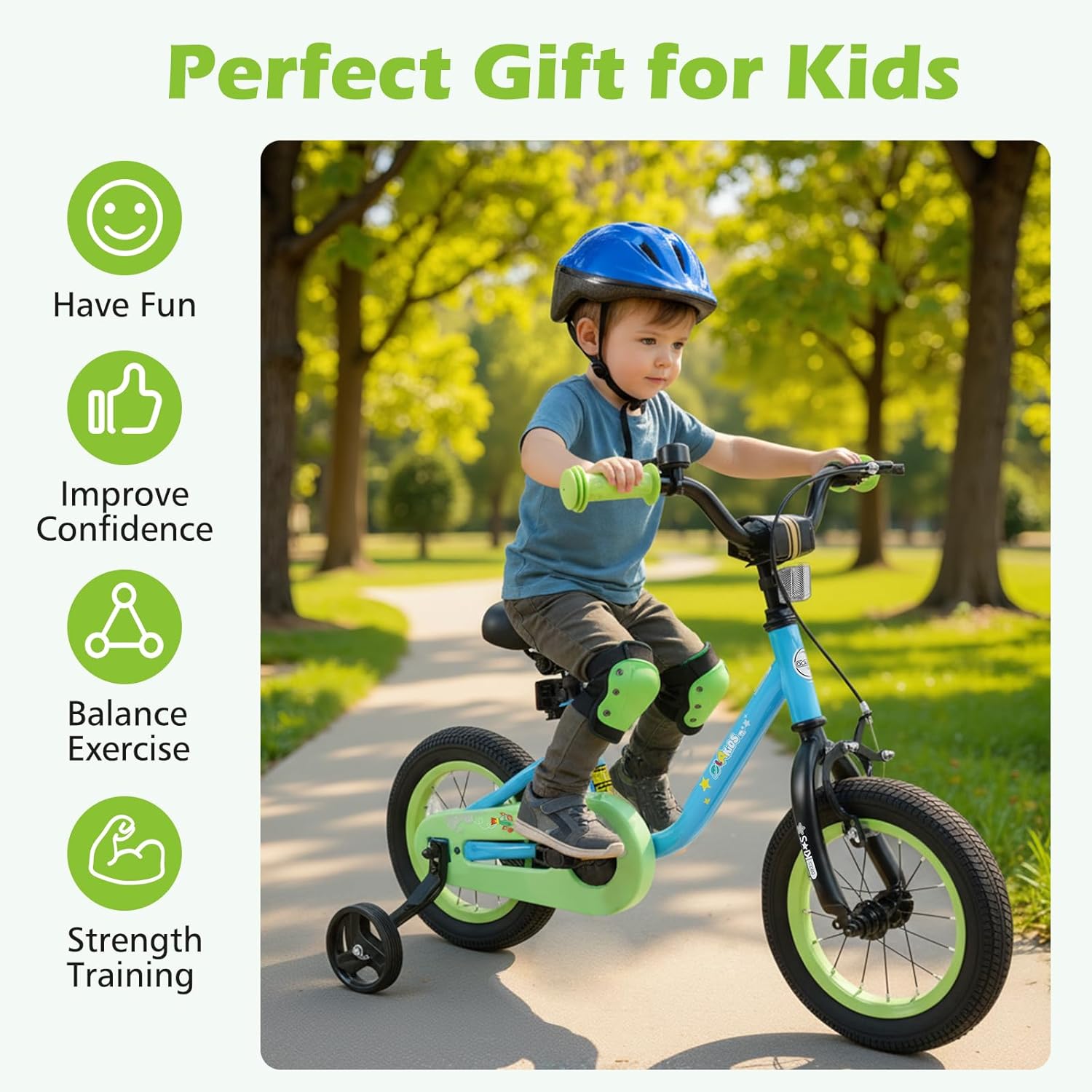 Olakids Kids Bike, 12 14 16 Inch Toddler Bicycle with Training Wheels, Space Theme Children Bike with Adjustable Seat Handlebar Handbrake Coaster Brake Safety Bell for Boys Girls 3-8