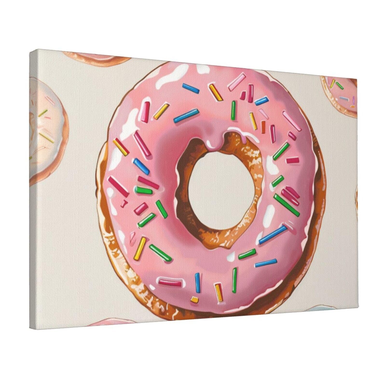 YKLJG Donut Printed Wall Art Canvas Prints 45x30 CM Wooden Framed Picture Painting Artwork for Bedroom Kitchen Home Office Decor