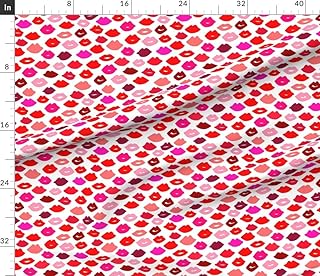 Spoonflower Fabric - Lips Lipstick Fashion Beauty Makeup Valentines Kiss Love Illustration Printed on Petal Signature Cotton Fabric by The Yard - Sewing Quilting Apparel Crafts Decor
