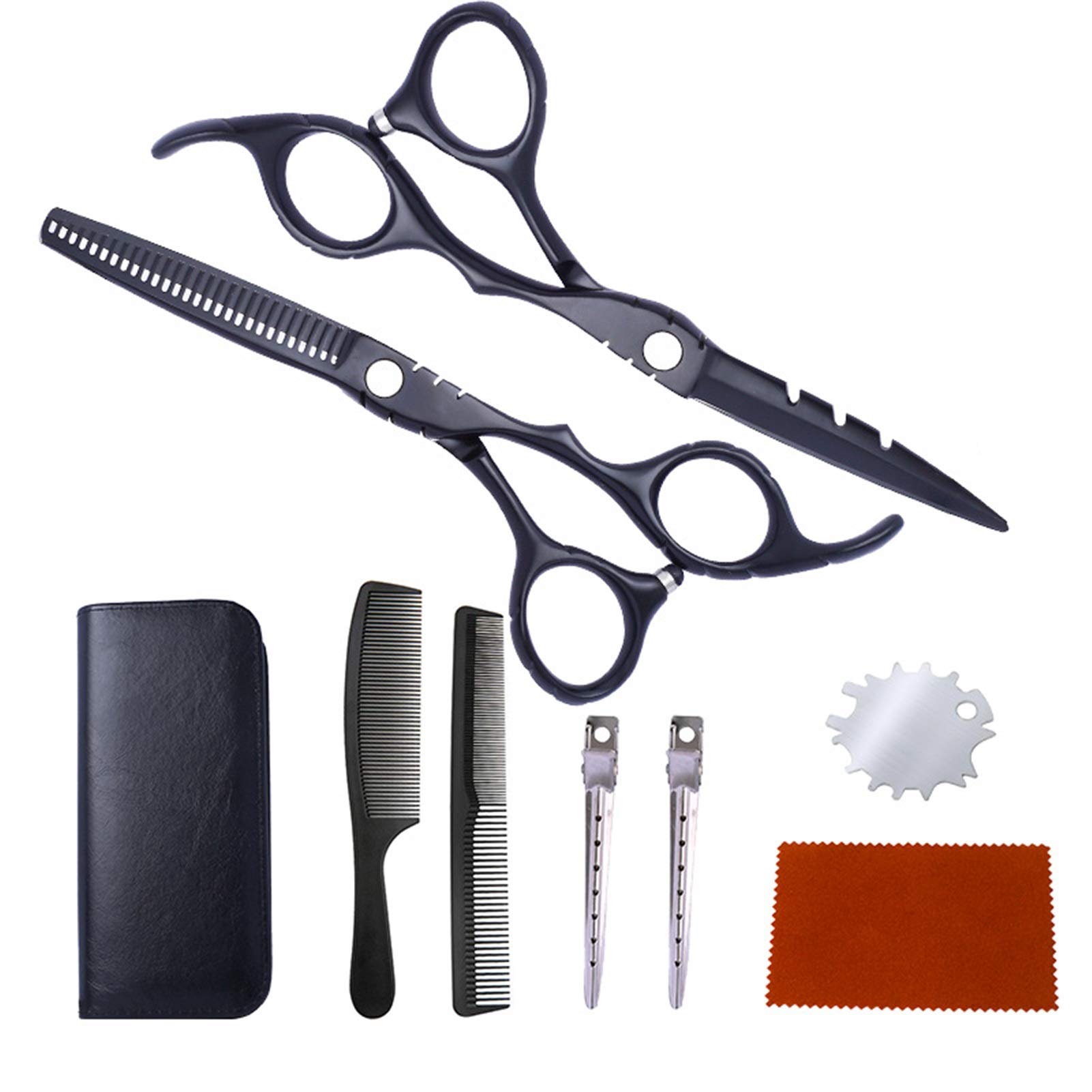 Ciseaux Coiffure 6,0 Pouces Noir Acier Inoxydable La Coupe De Cheveux Les Ciseaux Coupe Plate Frange Ciseaux à Dents Tondeuse à Cheveux Costume Noir Professionnel Famille Homme Femme Enfant