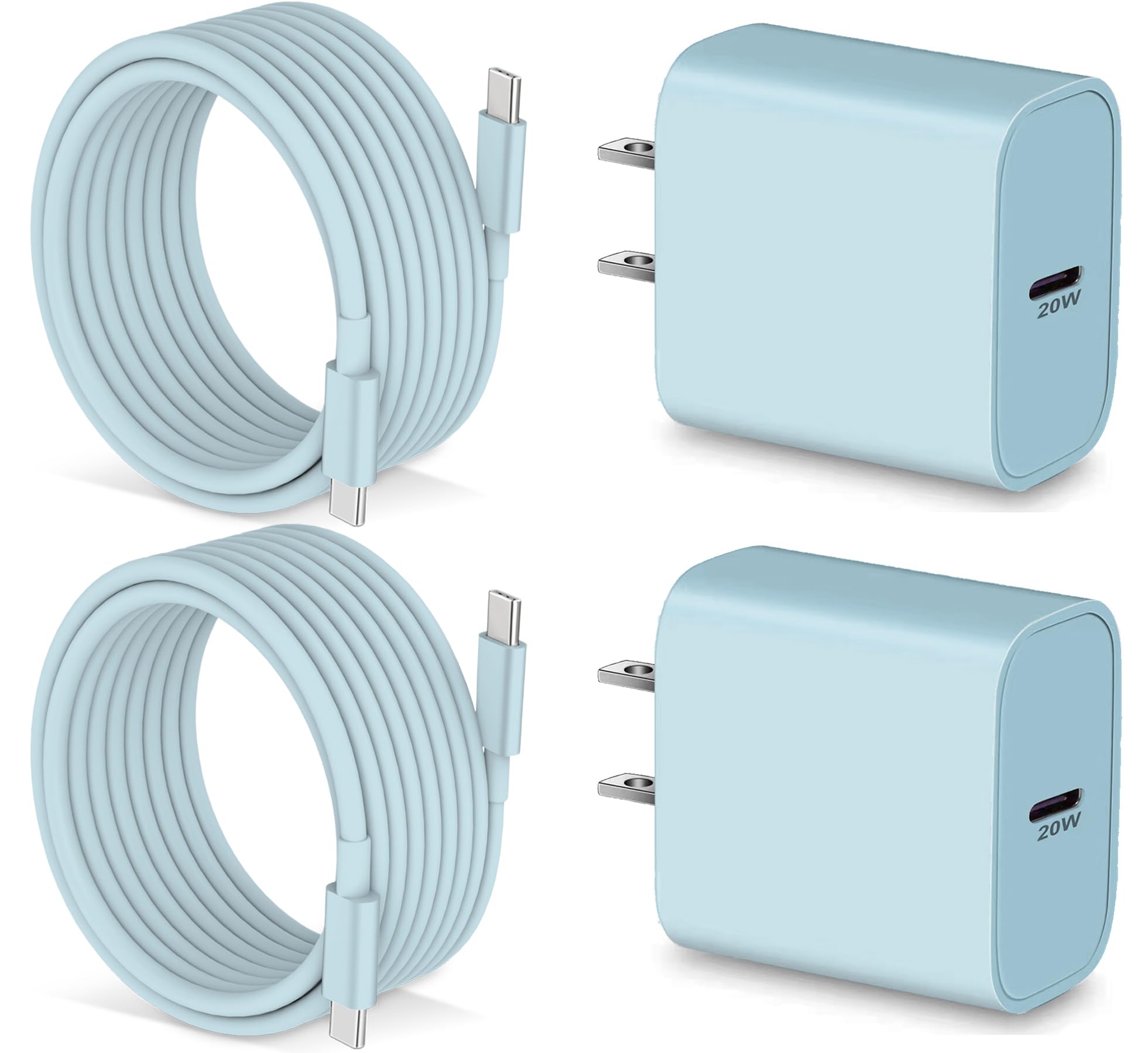 USB C Charger 10FT for iPhone 15/15 Pro Max/15 Plus, iPad Pro 12.9/11 Inch, Air 5th/4th,Mini 6th, iPad 10th, 2Pack 20W PD USB C Fast Charging Block Wall Plug and 10FT Long USB C Cable