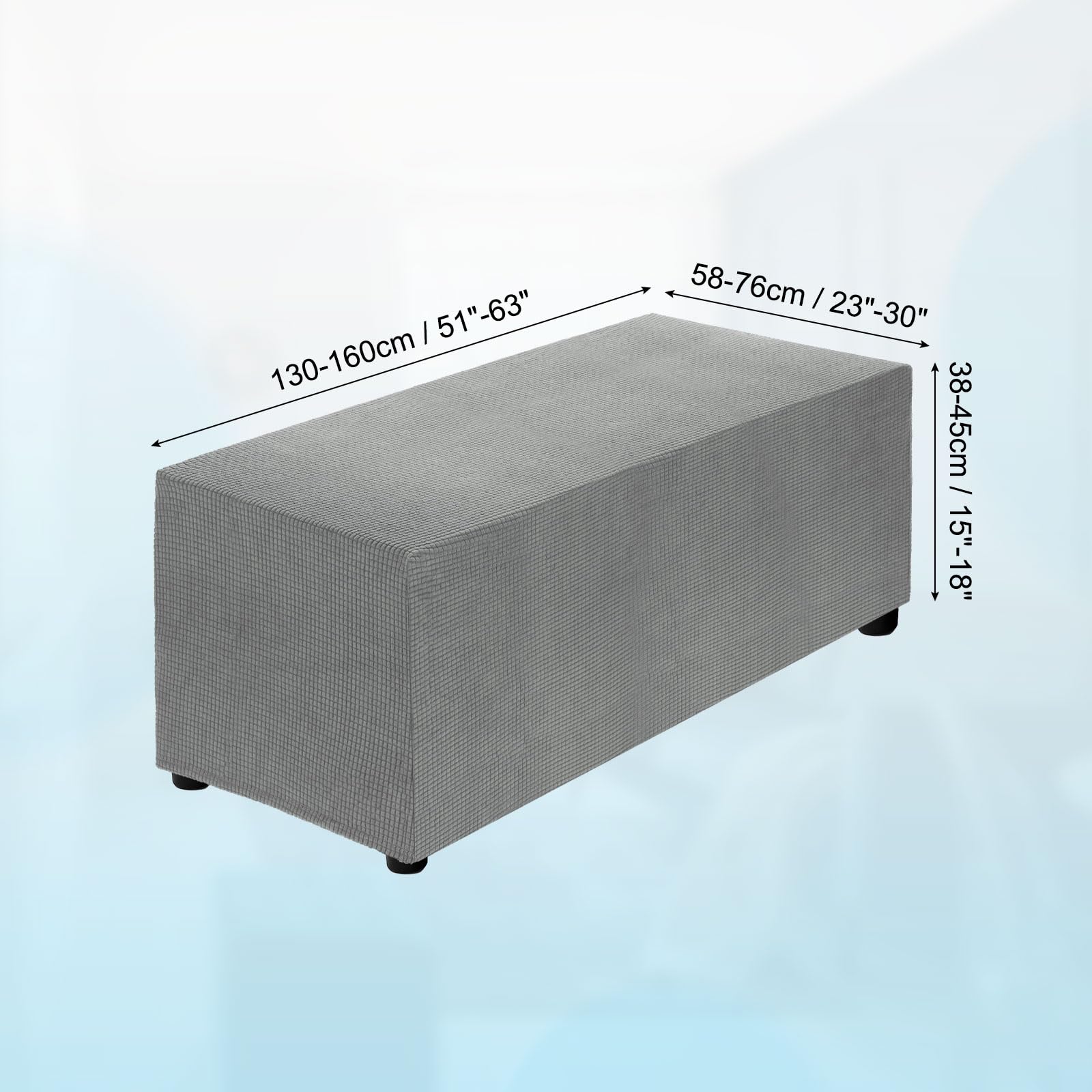 QUARKZMAN Copri Pouf Elasticizzato Copripoggiapiedi Rettangolare per Poggiapiedi Lavabile Soggiorno Camera da Letto Adatto a Lunghezza 130-160cm / 51"-63", Extra Large, Grigio Chiaro