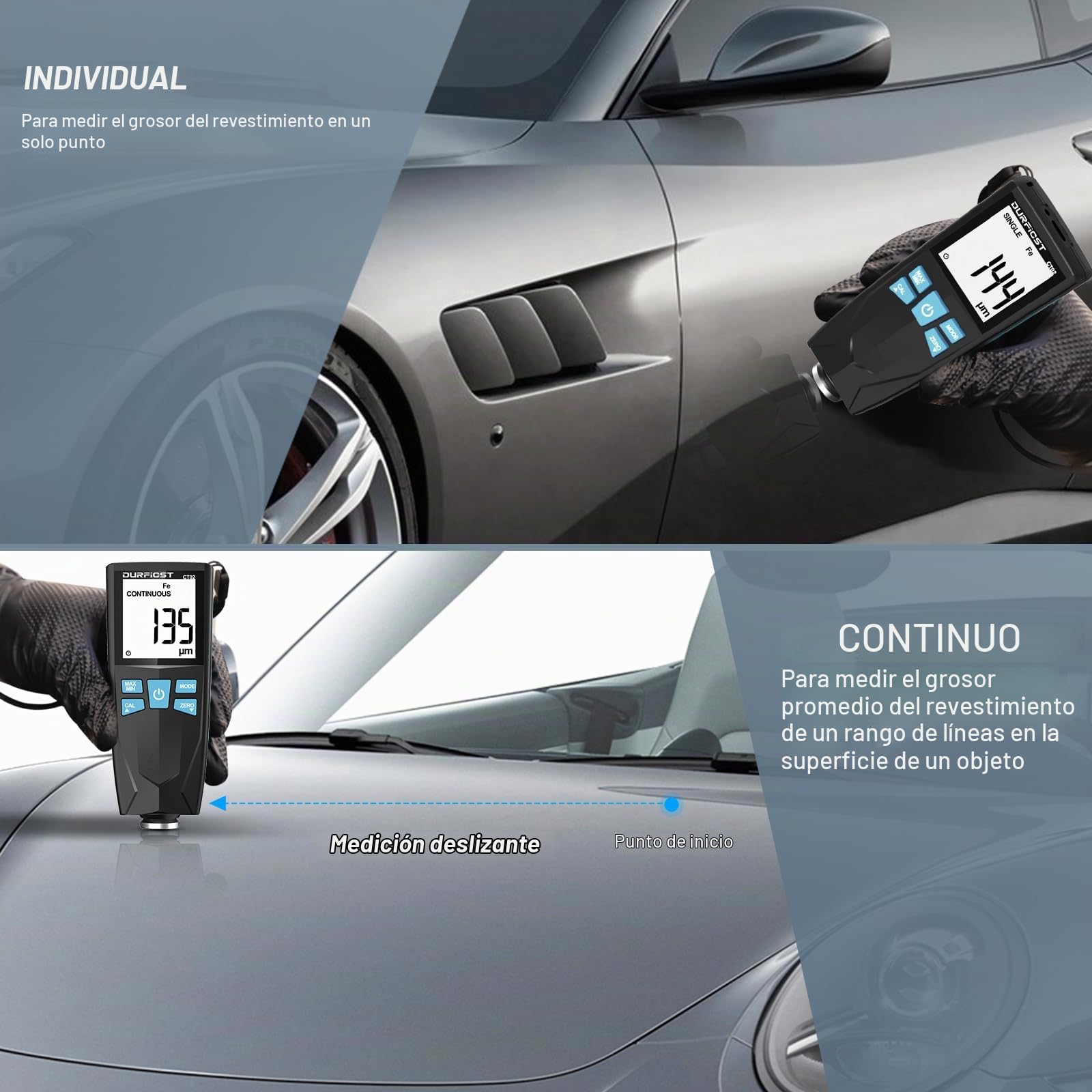 DURFICST Medidor Espesor Pintura Coche con Detección Automática de Fe/NFe