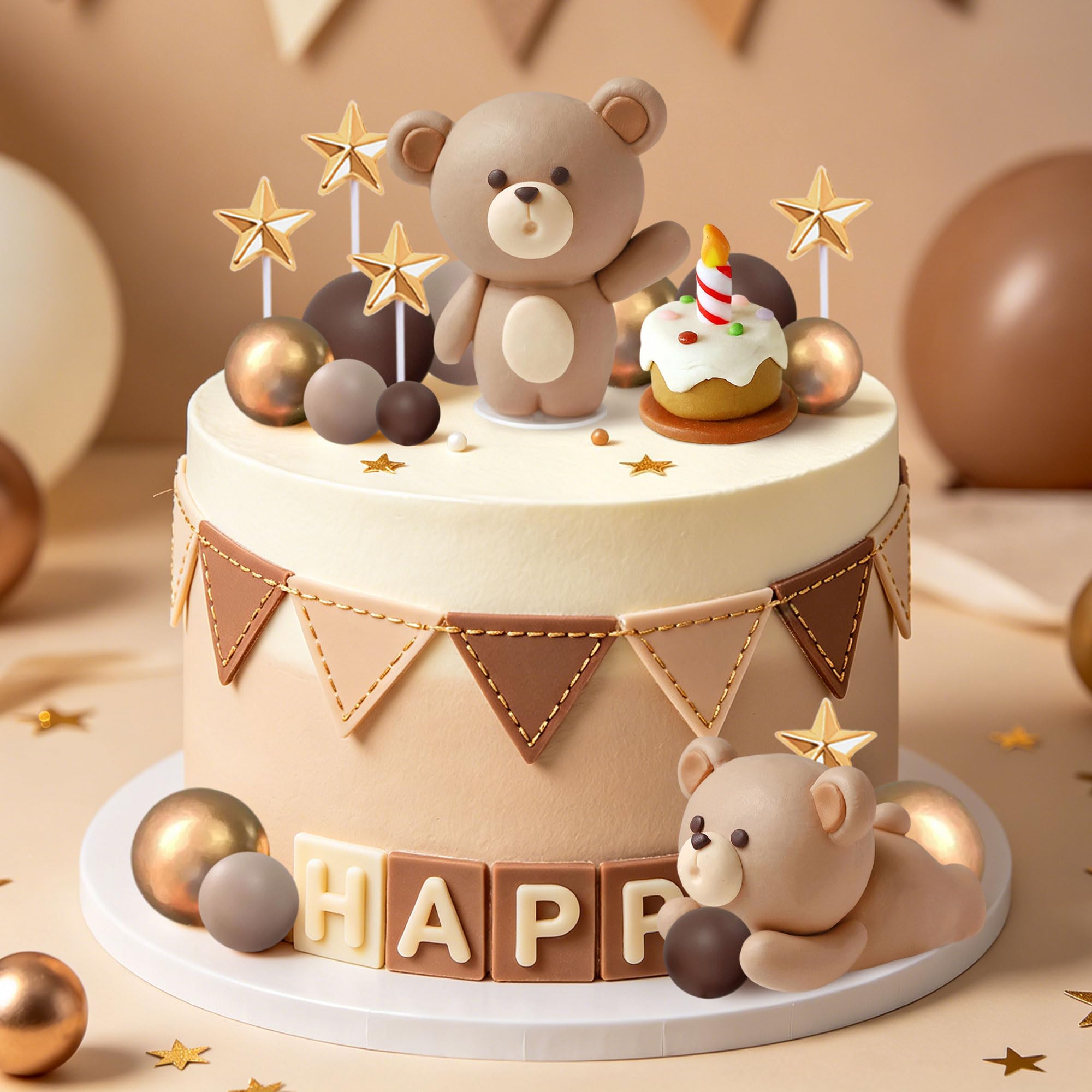 Brown Bear Cake Decoration Beige Brown Balls Cake Topper Boho Cake Decoration Baby Shower Birthday Party Supplies