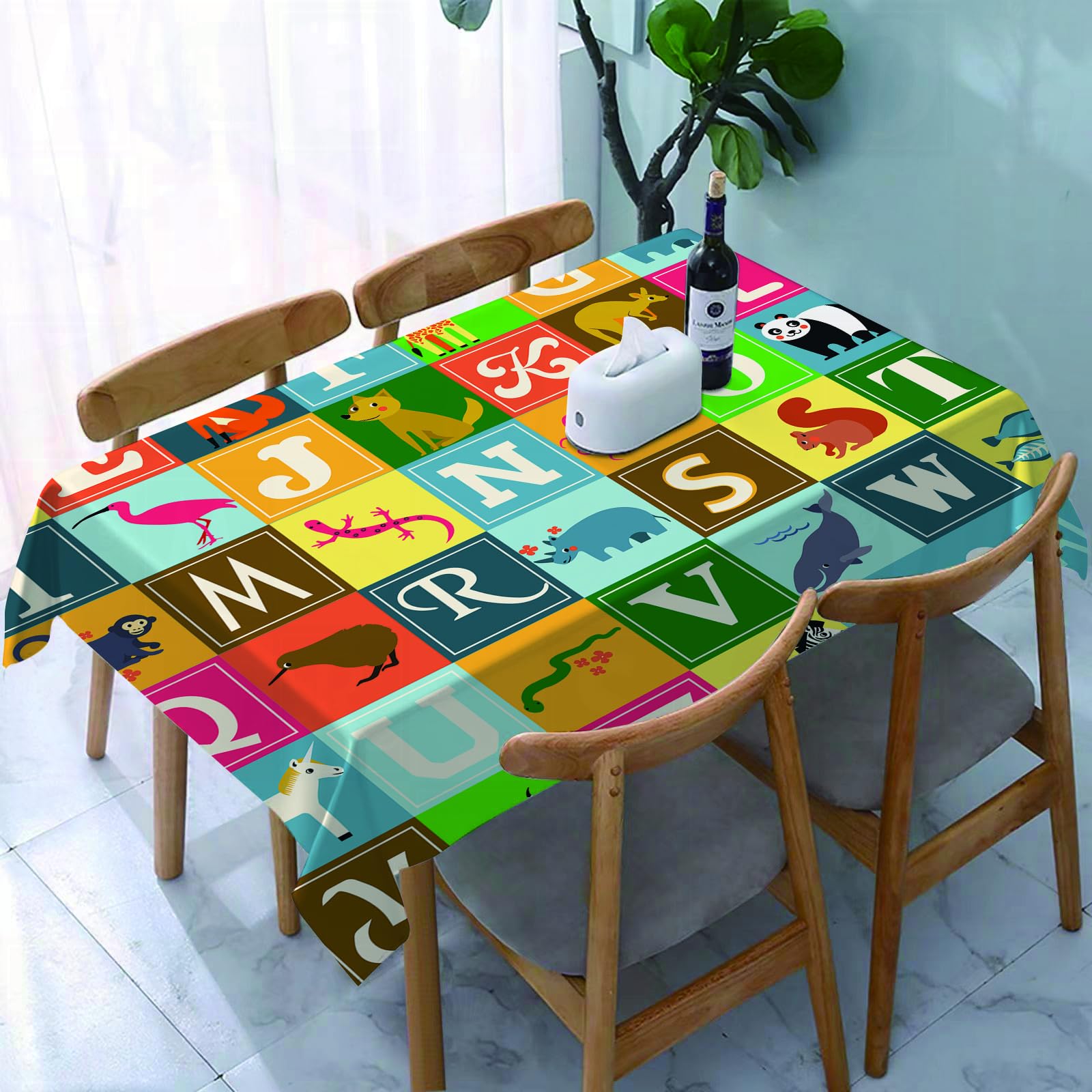 YOIUE Tablecloth,Table Cloth for Rectangle,Animal Alphabet. Zoo alphabet .,Wrinkle Resistant Decorative Table Cover for Kitchen Dining Parties Picnic 54 x 72 in
