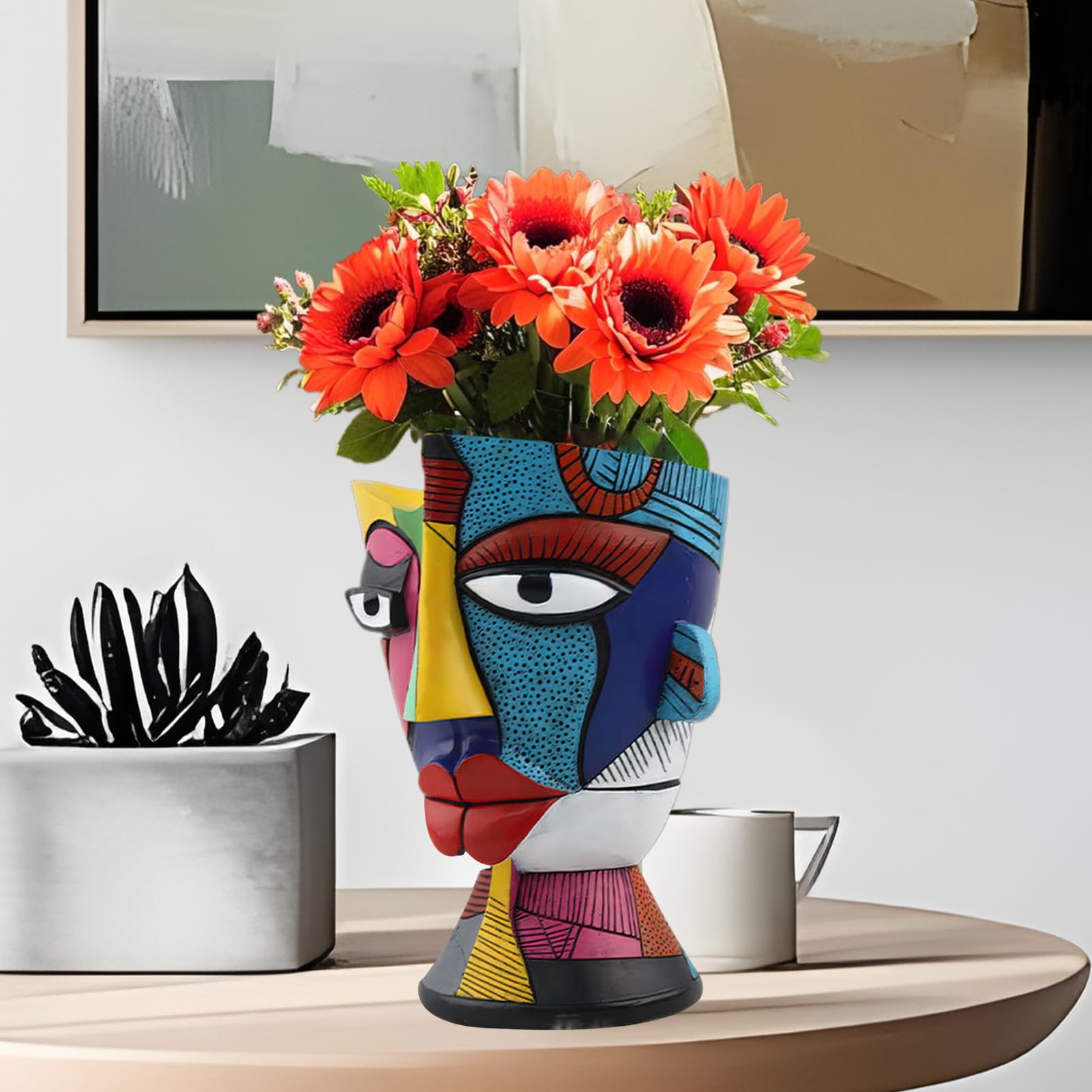 Pićasso Abstract Face Pot - Blumenkübel aus Harz, einzigartiges menschliches Gesichtsdesign, bunter dekorativer Vase mit Drainagelöchern | Behälter für Sukkulenten für den Innen- und Außenbereich für