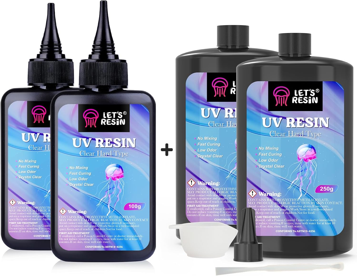 Bundle Set of LET'S RESIN Upgraded 500g Crystal Clear UV Resin and 200g Low Viscosity UV Resin