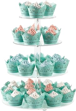 CECOLIC Acrylic Cupcake Stand Clear Cupcake Holder Display Stand Dessert Pastry Tower Stand for Wedding Birthday Bar Party Decor Round - 4 Tier