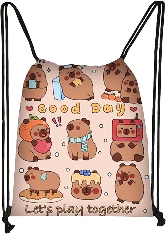 FOSDICK Capybara Sac a Dos Cordon pour Enfants, Sac de Sport avec Cordon de Serrage, Motifs Capybara Gym Bag, Sacs Piscine Enfant, Sacs de Sport pour École Plage Natation Voyage, Cadeau Fille 10 Ans