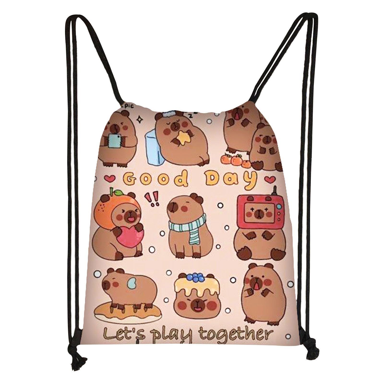 FOSDICK Capybara Sac a Dos Cordon pour Enfants, Sac de Sport avec Cordon de Serrage, Motifs Capybara Gym Bag, Sacs Piscine Enfant, Sacs de Sport pour École Plage Natation Voyage, Cadeau Fille 10 Ans - 2