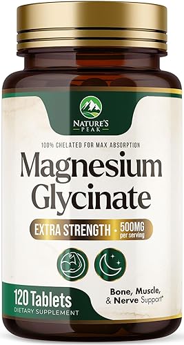 Nature's Magnesium Glycinate 500 mg Suplemento de magnesio de alta absorción píldoras para apoyar la salud del corazón, músculo, nervios y huesos,