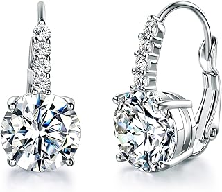 White Gold Plated Round Cut Cubic Zirconia Drop Dangle Earrings Prong Setting Bridal Earrings for Women