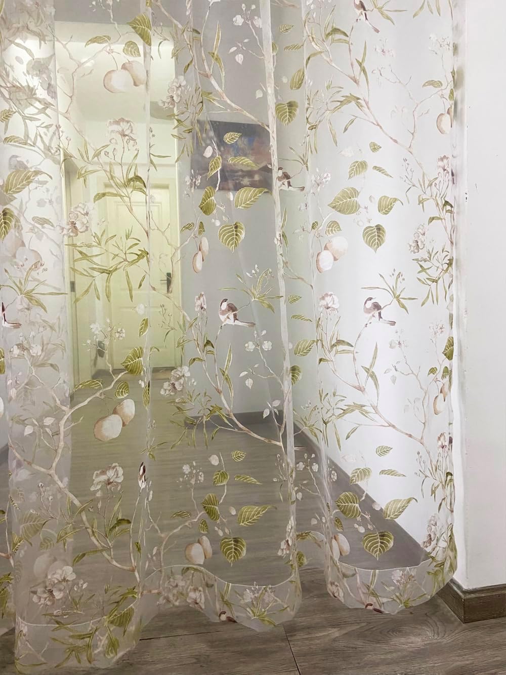 Vintage Birds Theme Sheer Curtains 84 Inch Long,Farmhouse Decorative Patio Door Sheer Drapes for Bedroom Living Room,1 Panel W50''x L84''