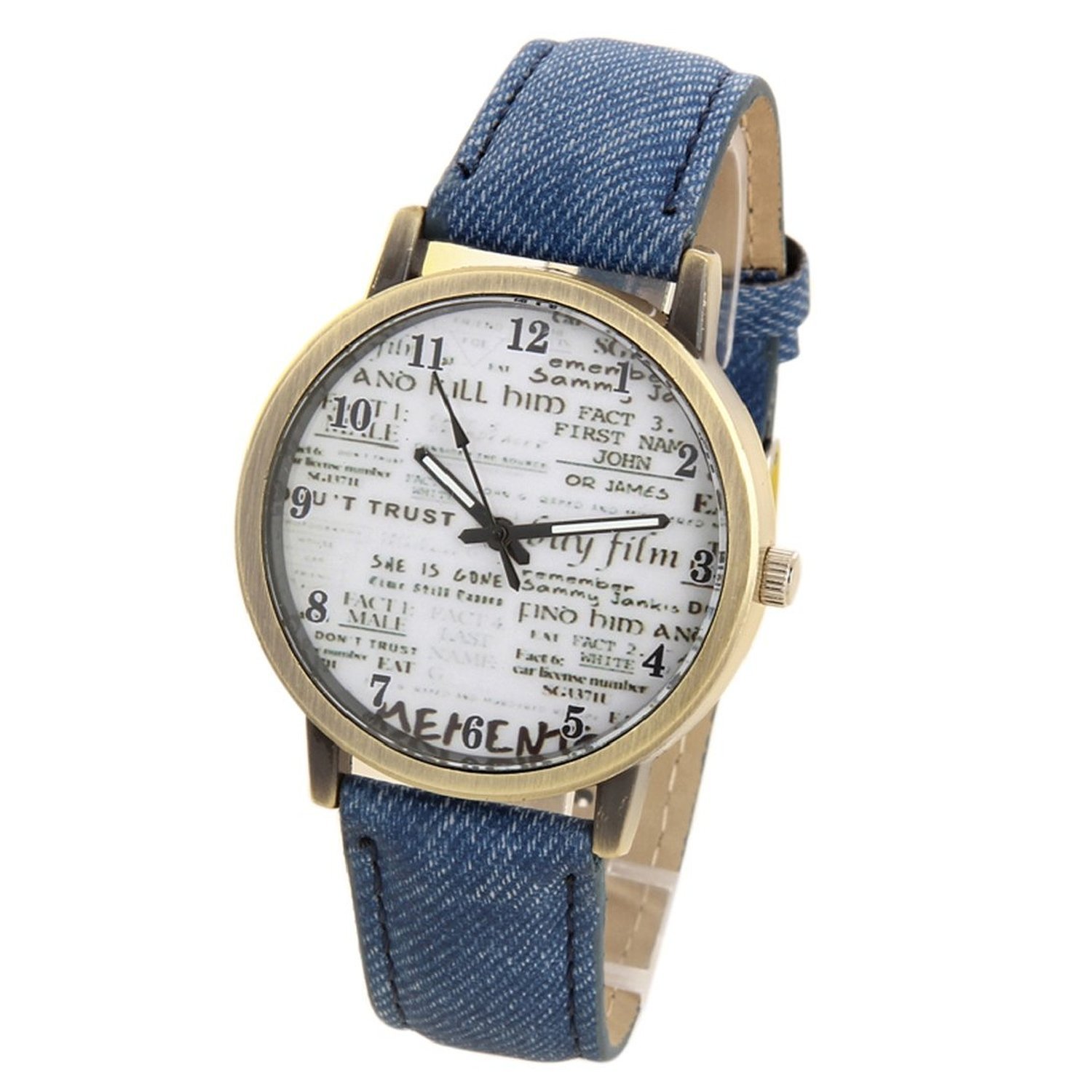 Ashiana Stylish News Paper Blue Denim Cloth Strap Bracelet Quartz Wrist Watch Unisex (B01BP8NIJU) Amazon Price History, Amazon Price Tracker