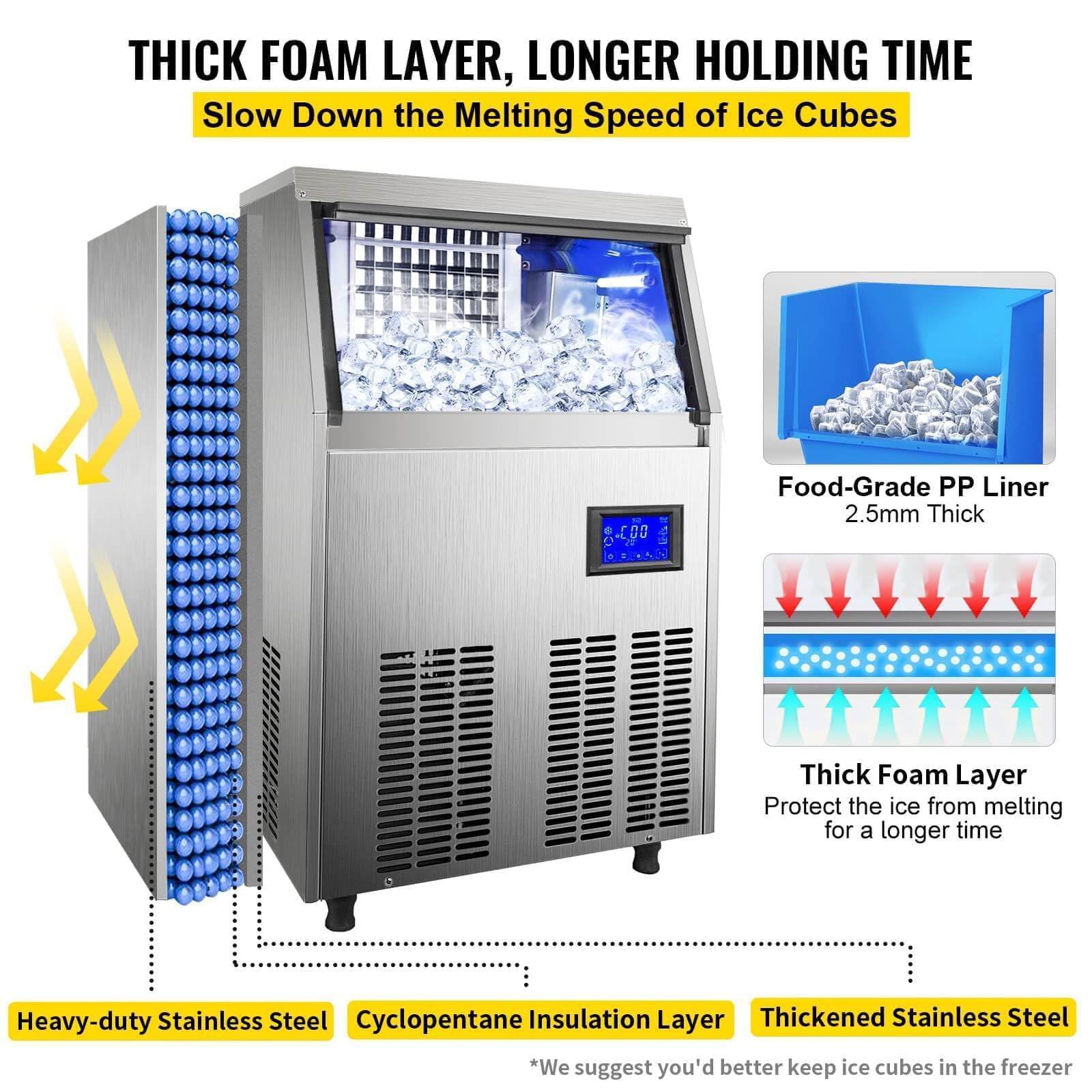 Máquina de hielo comercial 2000 kg/24 H, 1030 W, acero inoxidable, con capacidad de 59 kg, autolimpieza, ahorro de energía, para bares, restaurantes y cocina doméstica