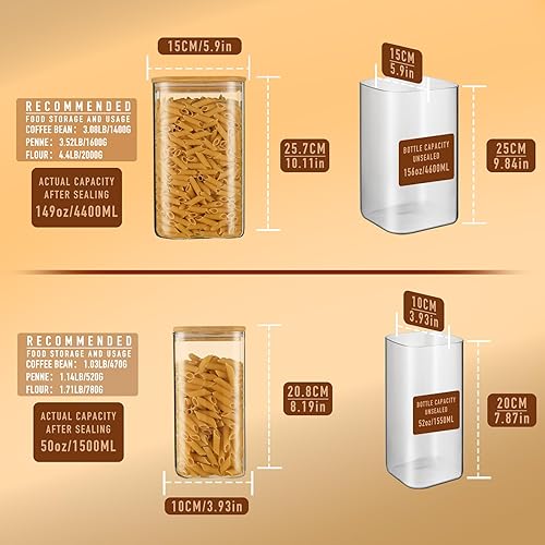 Miniatura 2 de Recipiente de almacenamiento cuadrado de vidrio hermético de 156 onzas y 52 onzas con tapa de bambú, juego de 2 tarros de vidrio grandes de galón