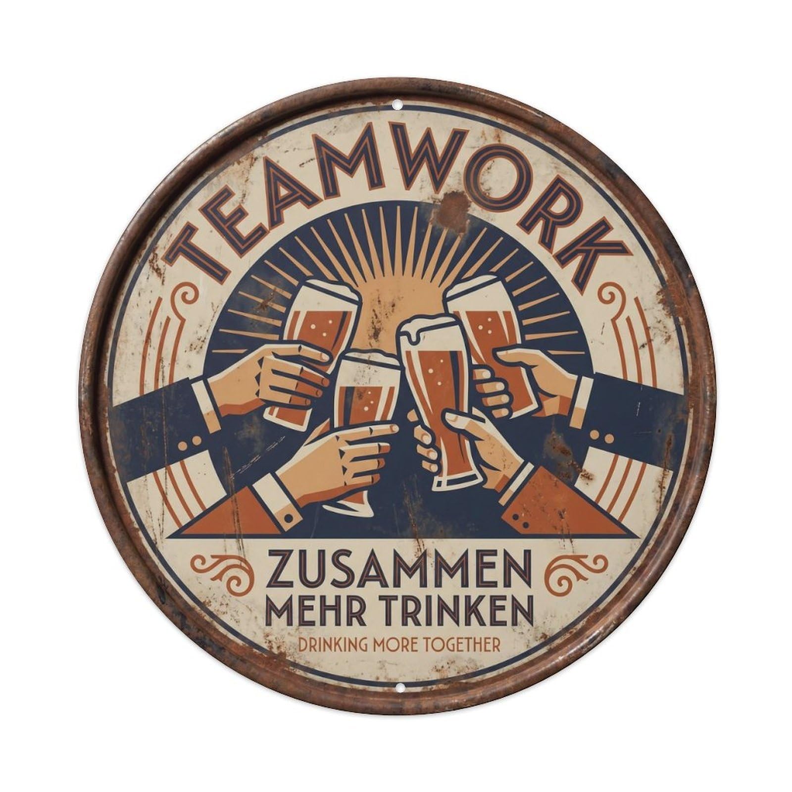 Vintage Bar Style Teamwork Humorous Gathering Teamwork 1 Metal Tin Sign Plaque Wall Decor for Cafe, Club, Garden Round Metal Poster 8x8Inch