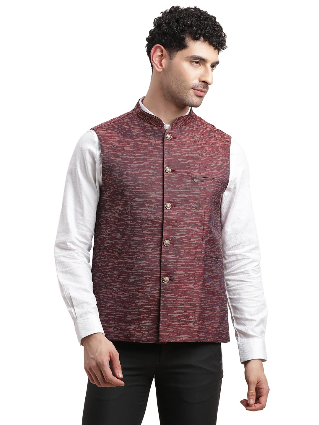 turtle Men Poly Viscose Light Maroon Nehru Jacket-picture-24