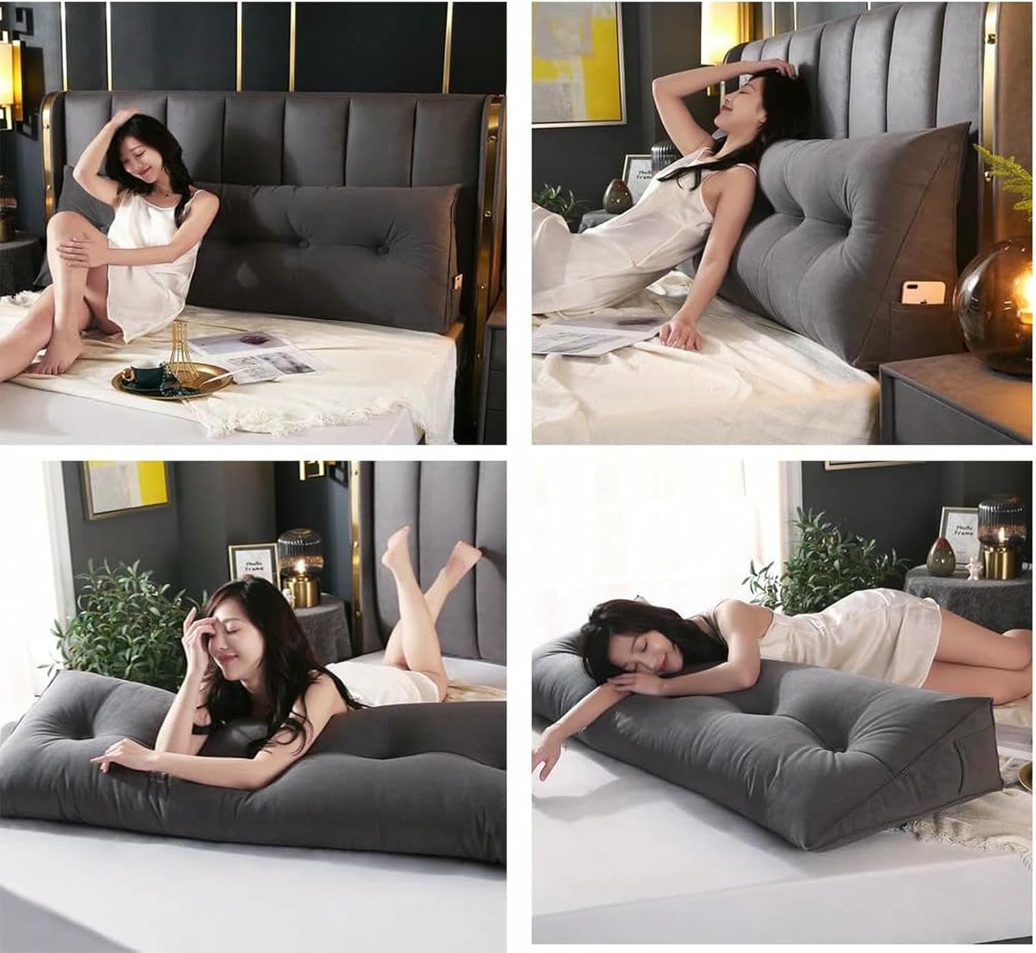 Triangular Headboard Pillow, Solid Color Triangle Cushion Reading Pillow, Large Bolster Positioning Support Wedge Pillow for Daybed Bed with Removable Cover~/