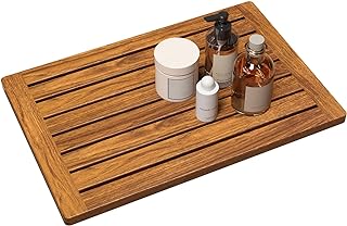 Teak Shower Mat, 21"x14" Wood Bath Mat Non-Slip Bathroom Mat Teak Bath Mats for Bathroom, Wooden Floor Mat Bathroom Mat for Inside, Outdoor or Spa(Small)