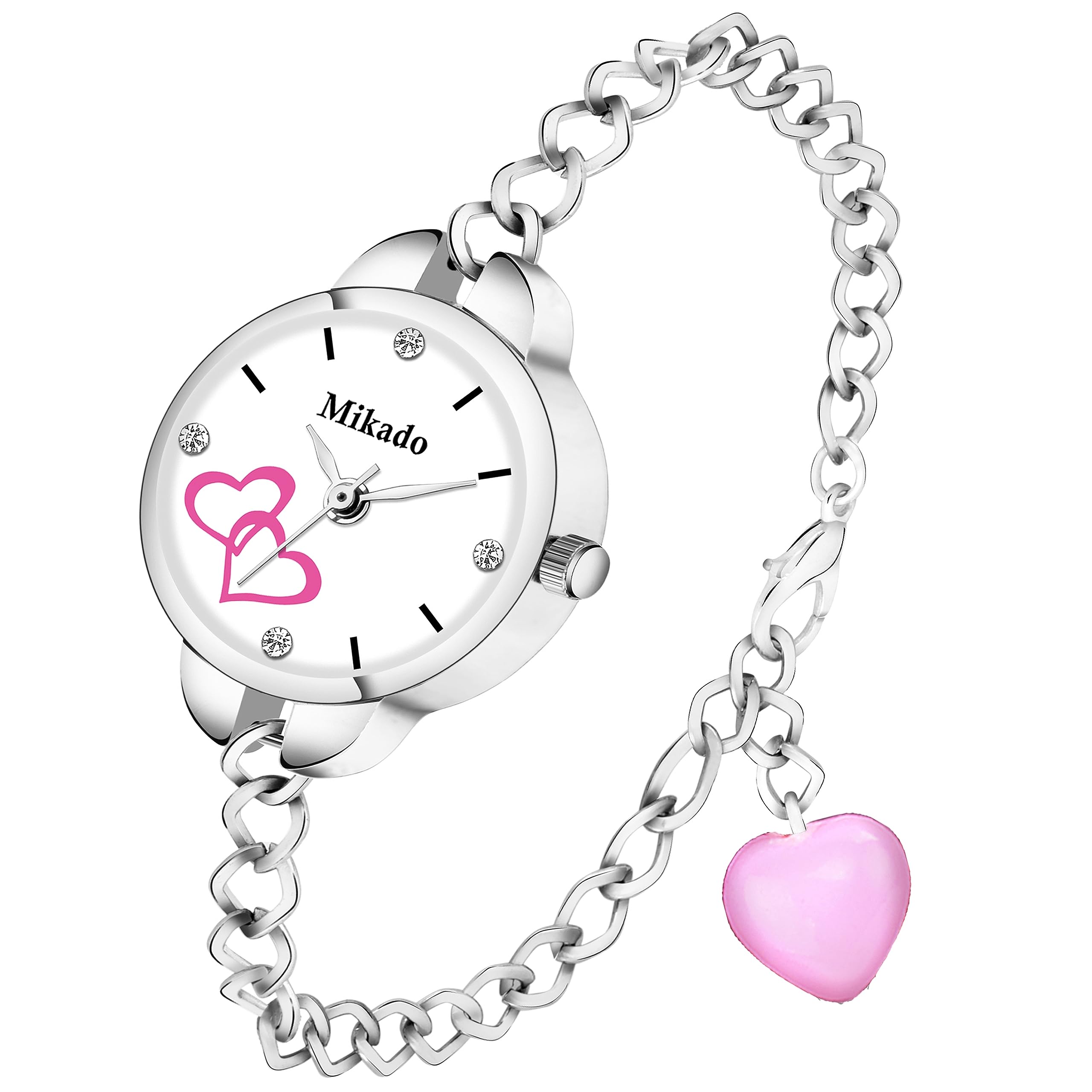 Mikado Heart Beaded Chain Linked Bracelet Type Pink Analog Watch for Girls & Women (B0CCVGT1BX) Amazon Price History, Amazon Price Tracker