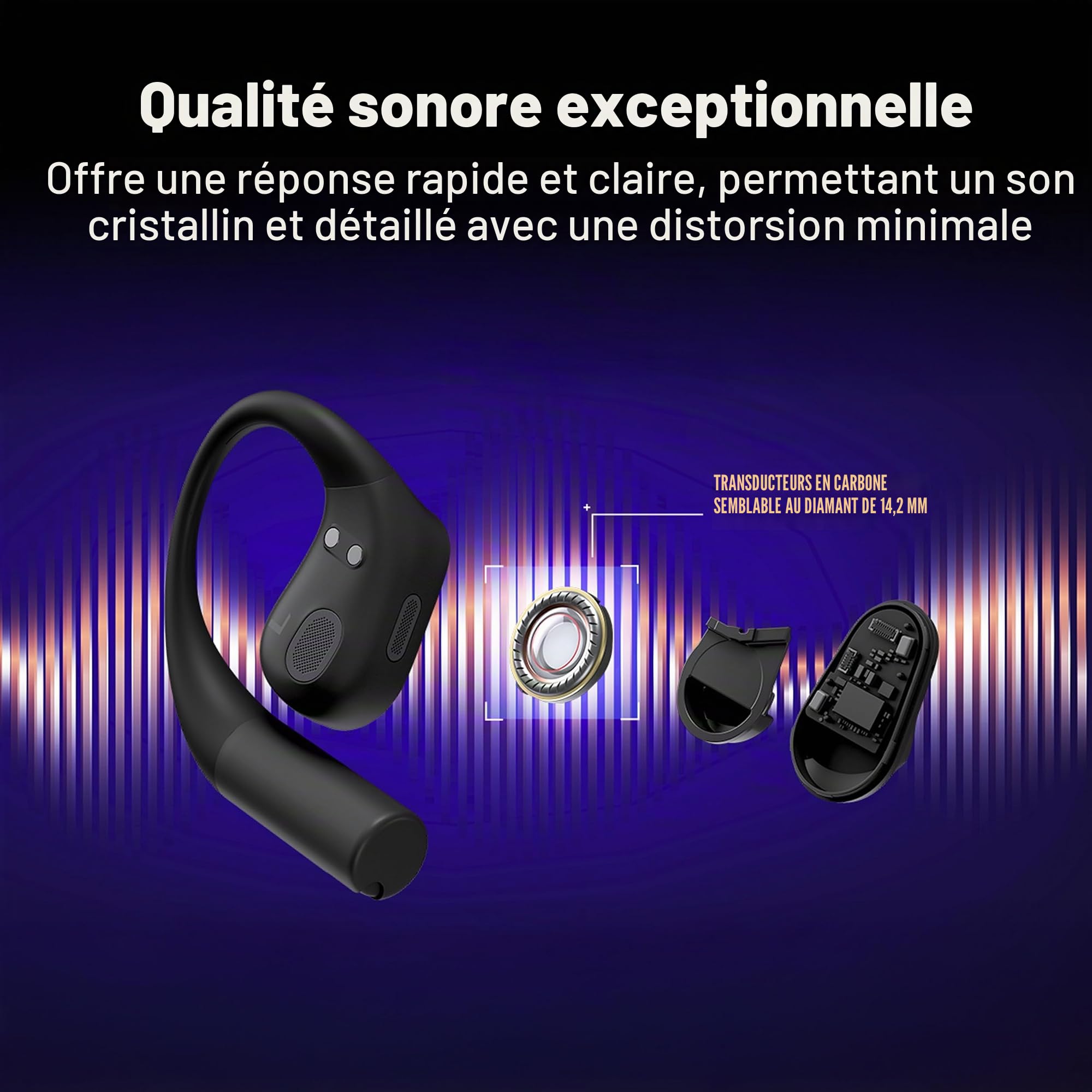 ASUS - ROG Cetra Open Wireless - Écouteurs Gaming sans-Fil, Haut-parleurs avec revêtement DLC, Modes Audio personnalisés, Quatre micros à réduction de Bruit par IA, 16 Heures d'autonomie,