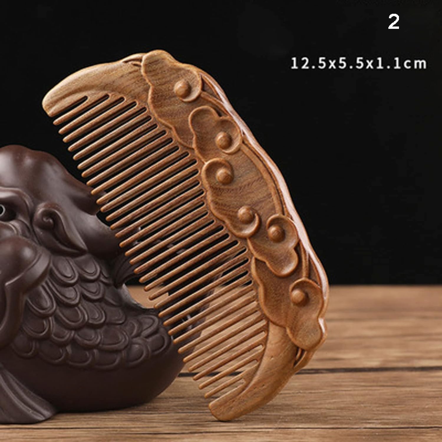 grzebień, grzebień z szerokimi zębami do loków, Hand carved Sandalwood Craft Comb Natural Green Sandalwood Embossed Wooden Comb Wooden Comb Gift,07 (Color : 2)