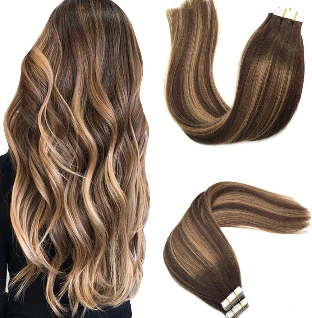 GOO GOO Tape in Hair Extensions Human Hair, 20pcs 50g 14inch