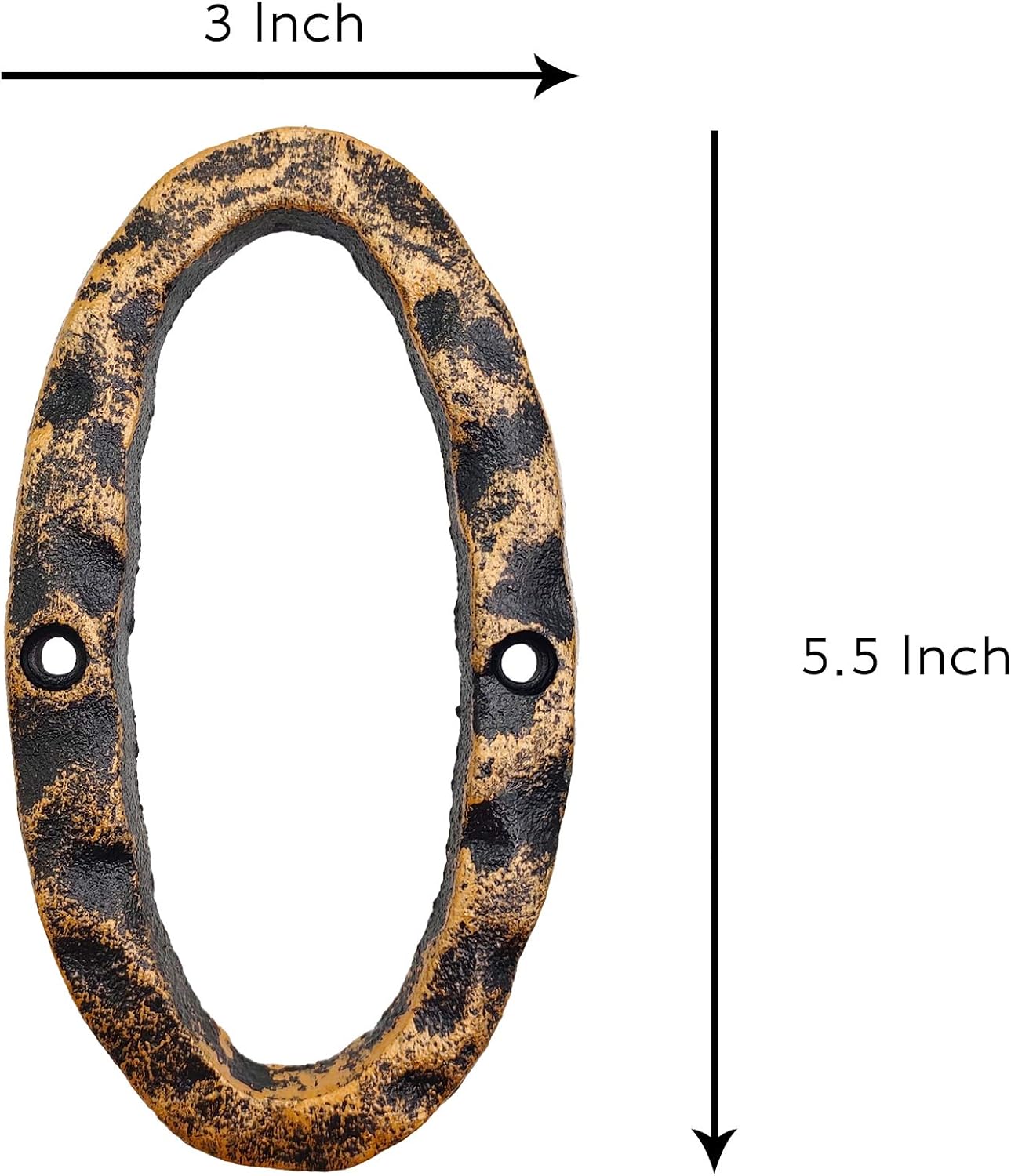 5.5 Inch House Address Numbers- Solid Cast Iron Metal Door Gate Number- Unique Hammer Appearance with Individual Irregular Handcraft Antique Brass Finish-Number 0