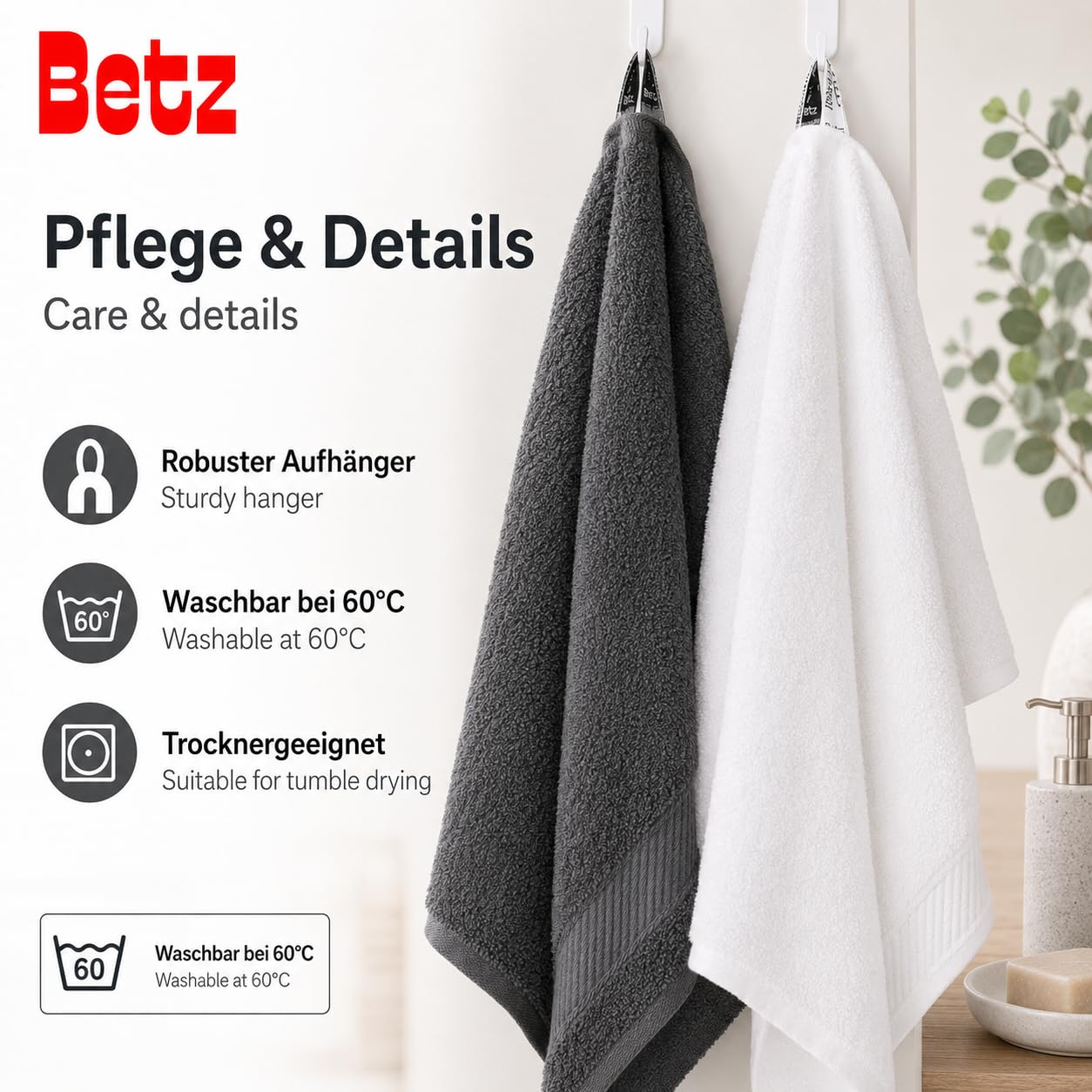 Betz Lot de 12 pièces 100% Coton Palermo 2 draps de Bain 4 Serviettes de Toilette 2 d'invités 2 lavettes 2 Gants de Toilette Couleur Anthracite et Blanc