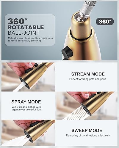 Vista 50 de WOWOW - Grifo de cocina cromado con rociador, grifo de fregadero de cocina extraíble de acero inoxidable con placa de cubierta, grifo de cocina