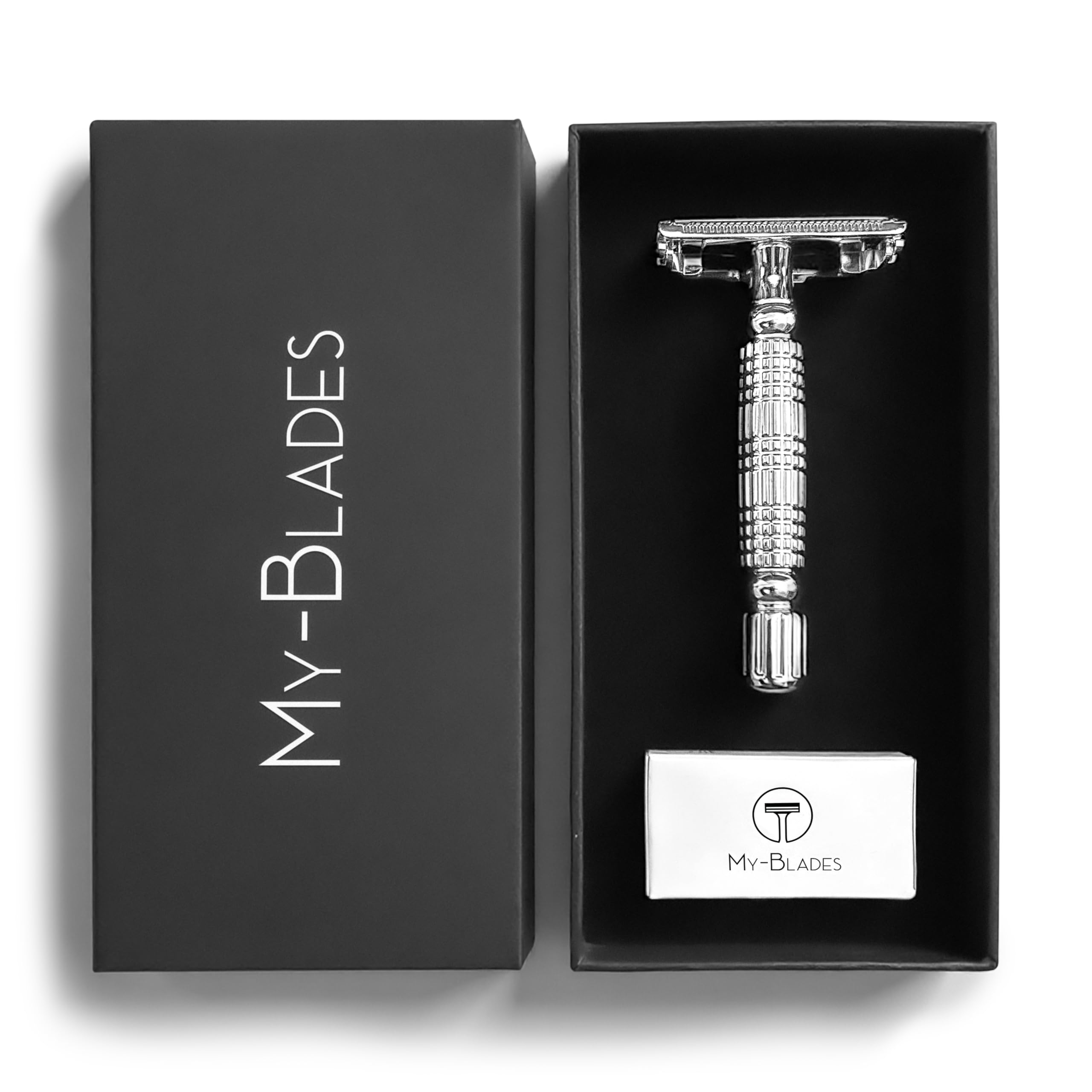 My-Blades® Premium Rasierhobel Set mit 10 Rasierklingen – Metallgriff, Butterfly-Sicherheitsverschluss, Geschenkbox, ideal für Anfänger