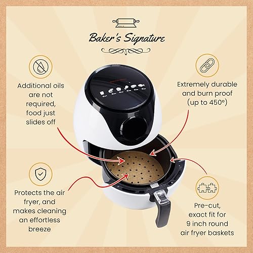 Miniatura 3 de Papel vaporizador de 9 pulgadas, forros redondos de papel pergamino para freidora de aire, 220 forros de vapor de bambú sin blanquear, fácil