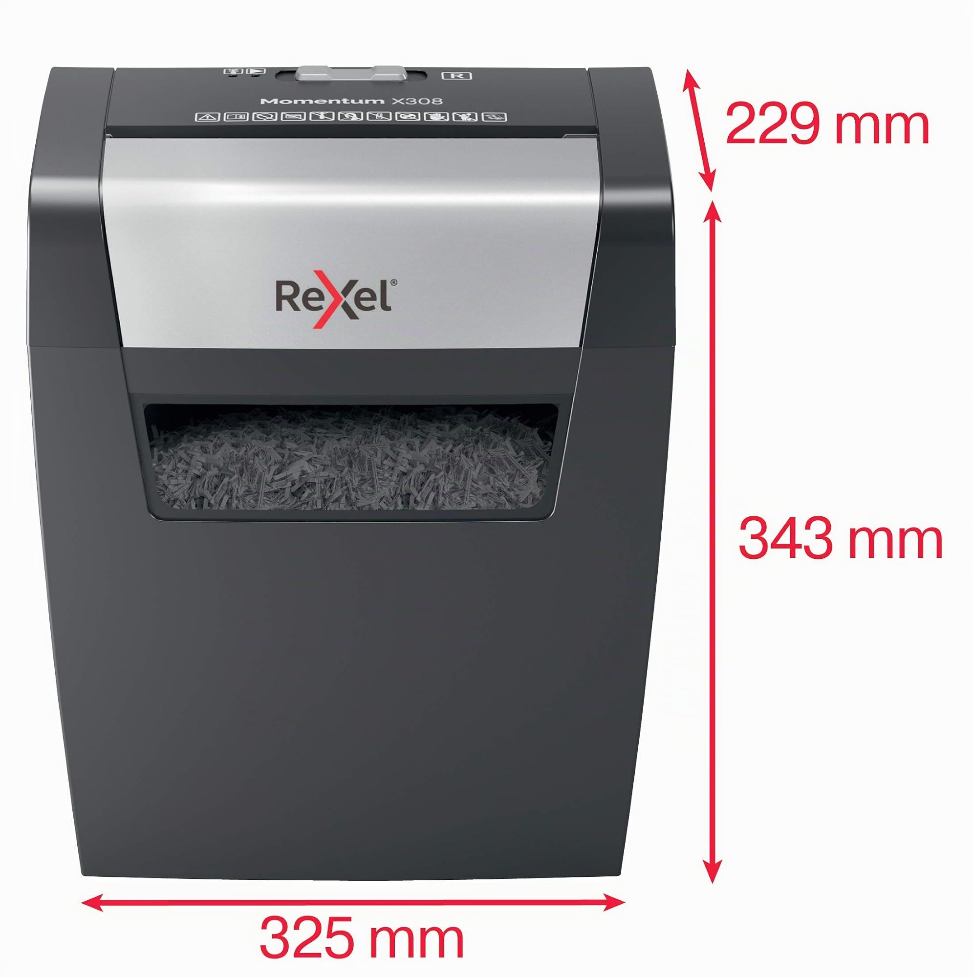 Rexel Momentum X308 - Trituradora de Papel de Corte Cruzado, tritura 9-8 Hojas (70-80 g/m²), contenedor de 15 litros, Resistente, Negro, 2104570