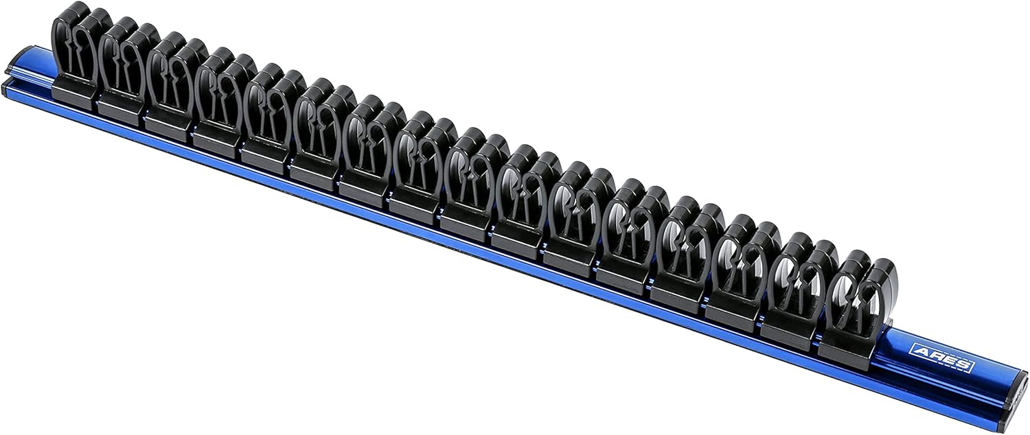 ARES 62027 - Blue 16.5-Inch Hand Tool Holder - Aluminum Rail Stores up to 16 Screwdrivers or Small Tools and Keeps Your Garage Organized